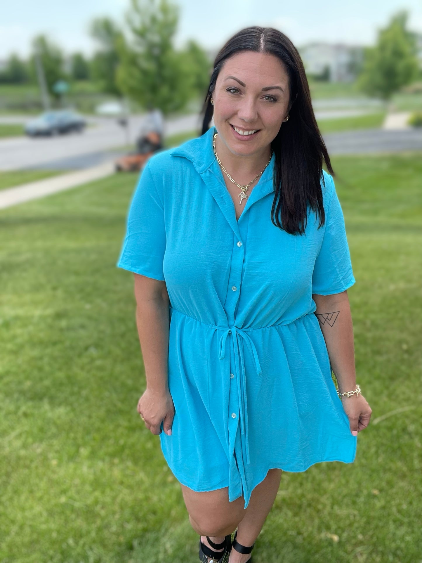 Shirt Dress Short Sleeve Romper in Multiple Colors