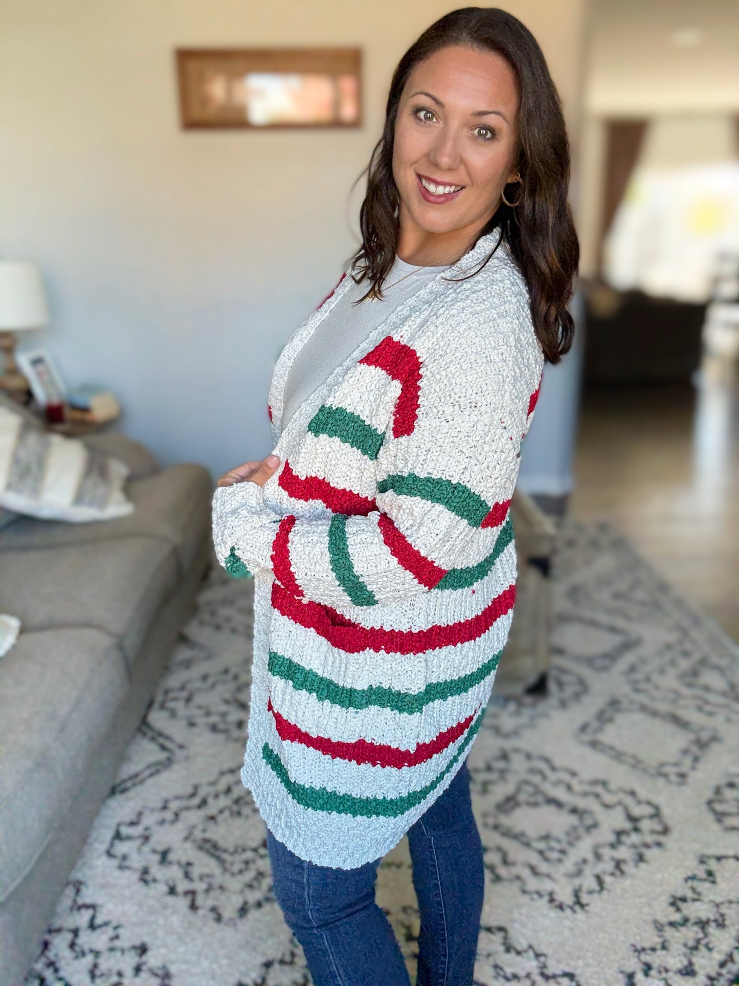 Michelle Mae Stripe Cardigan - Christmas Stripe