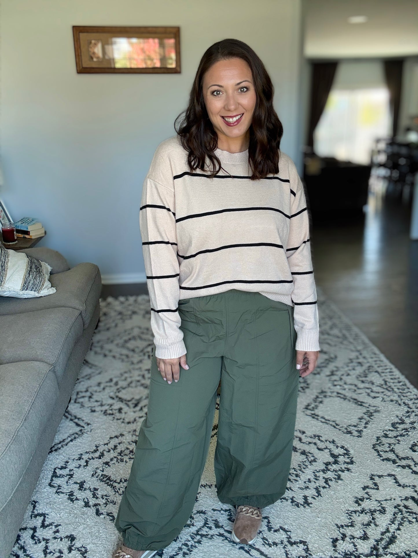 SO ME Striped Crew Neck Essential Sweater in Oatmeal/Black