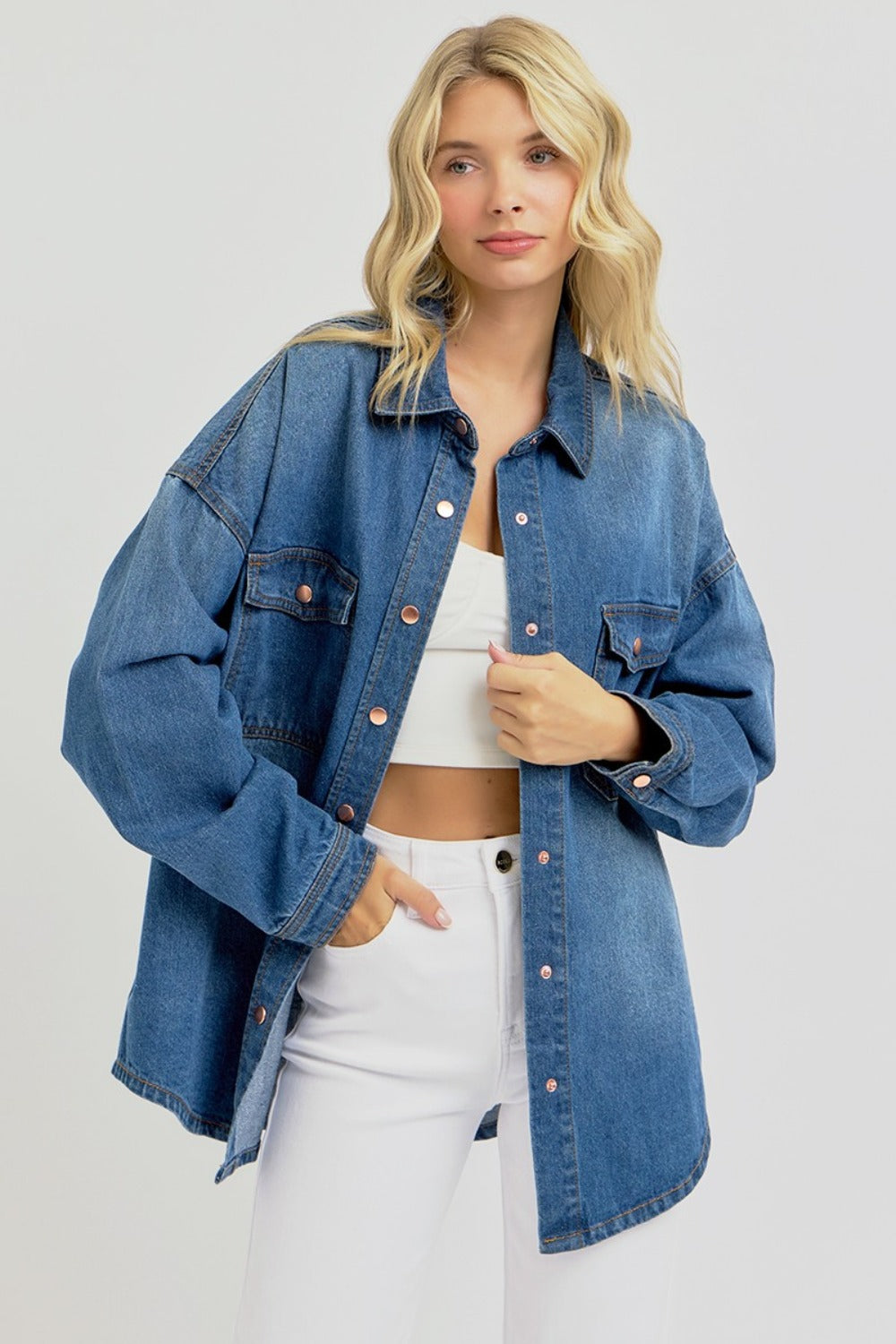 RISEN Dark Wash Denim Shacket
