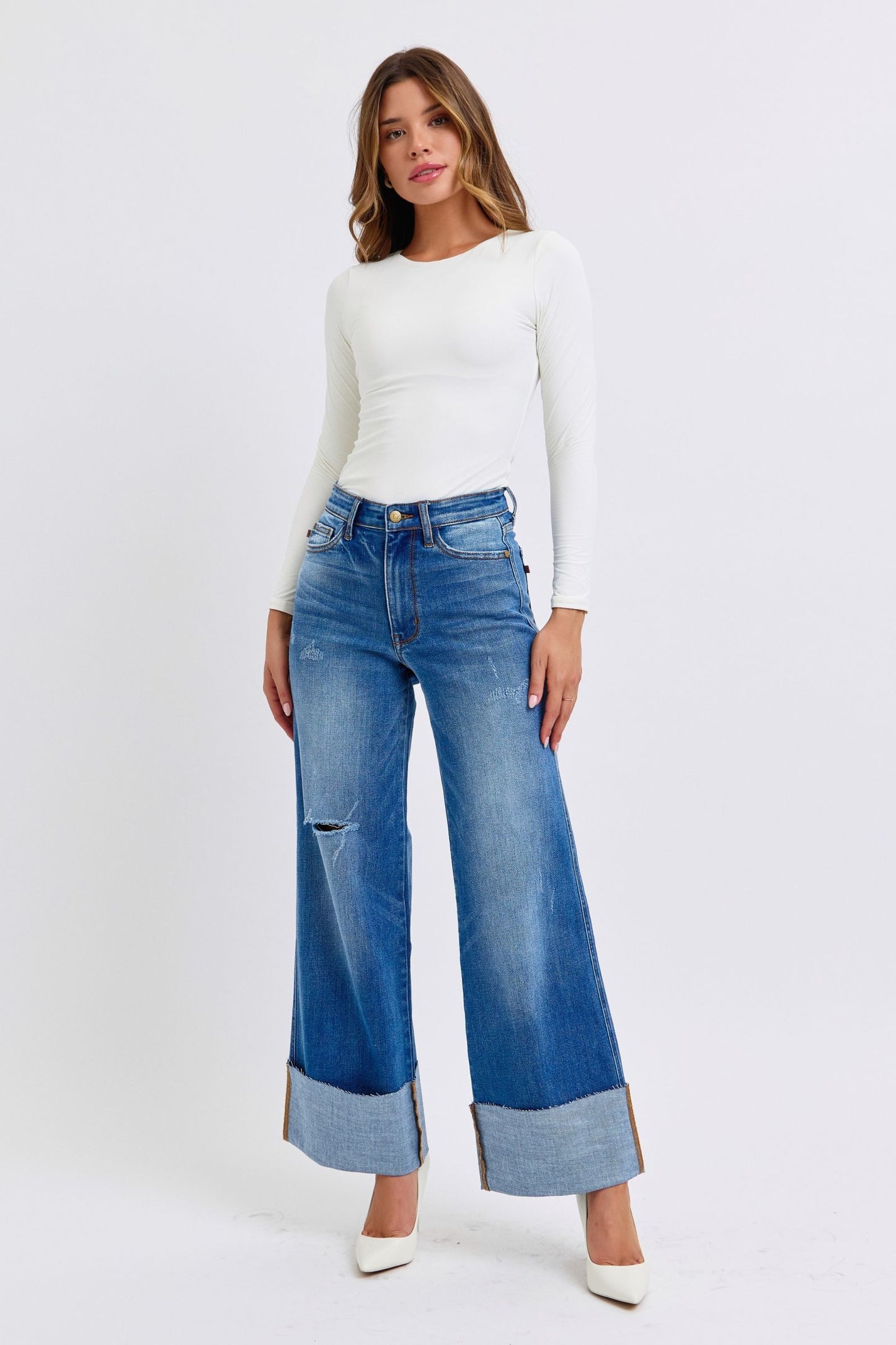 Judy Blue Distressed High Rise Wide Leg Jeans