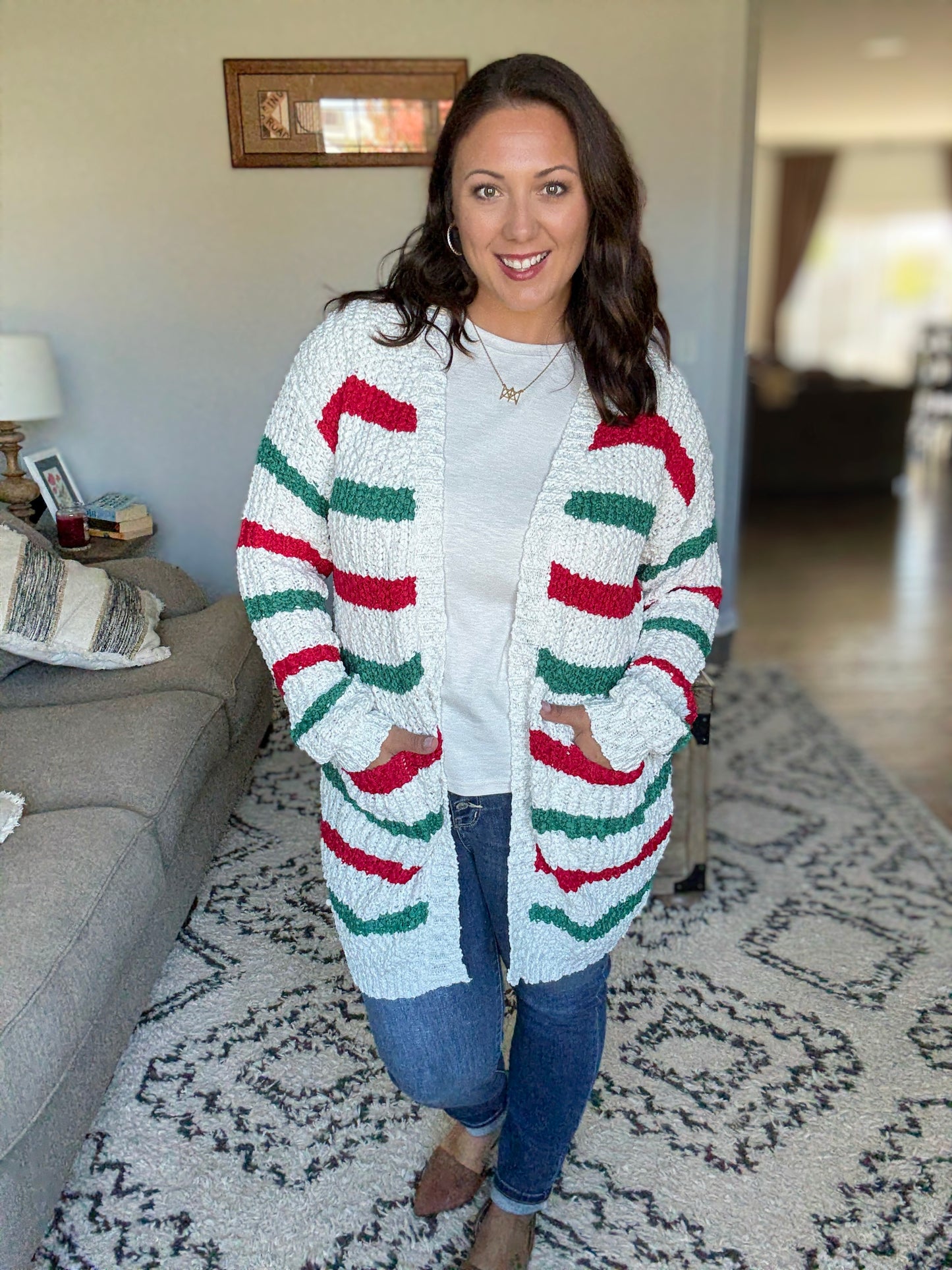 Michelle Mae Stripe Cardigan - Christmas Stripe