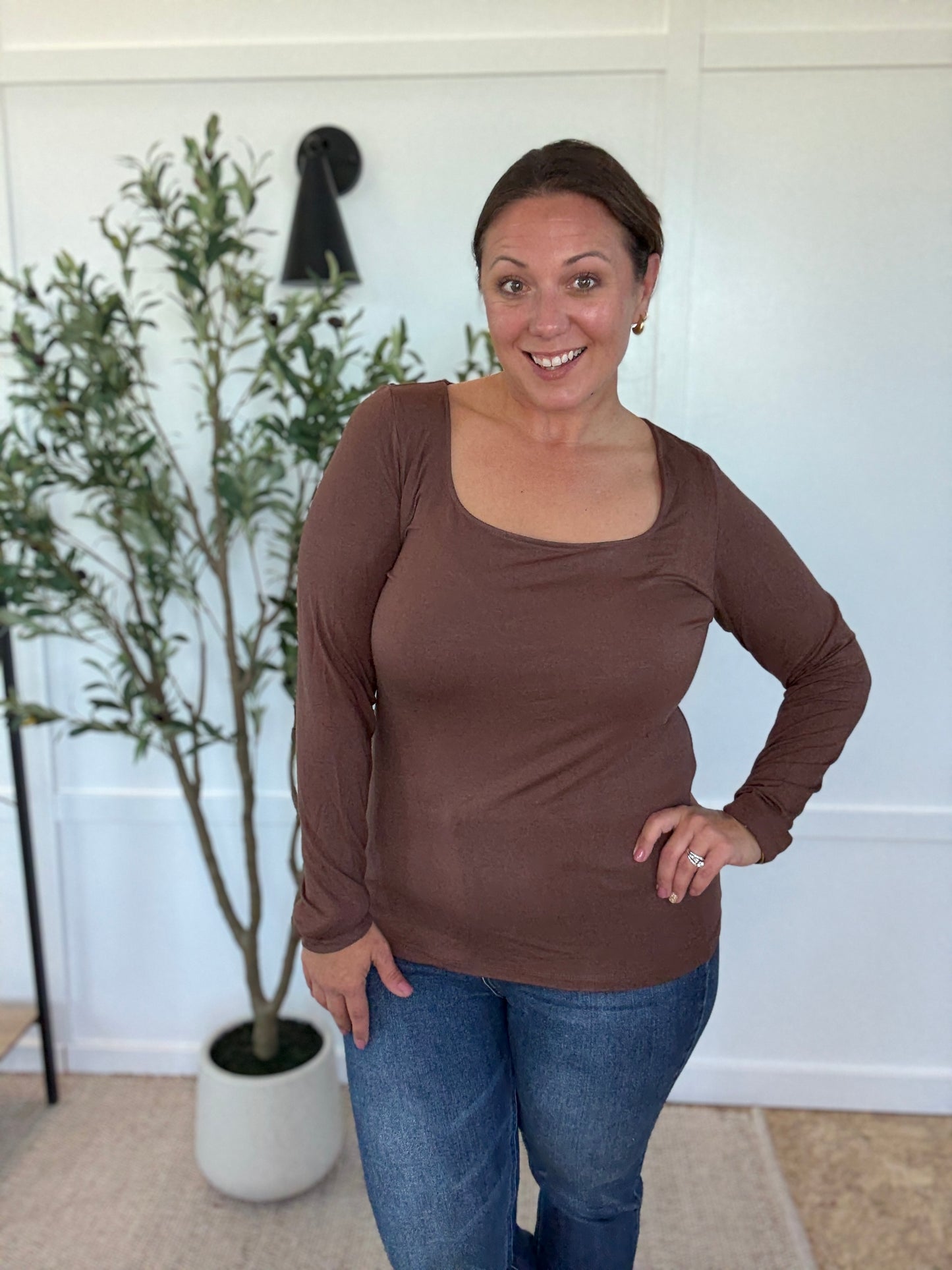 Michelle Mae Alyssa Long Sleeve Top - Brown