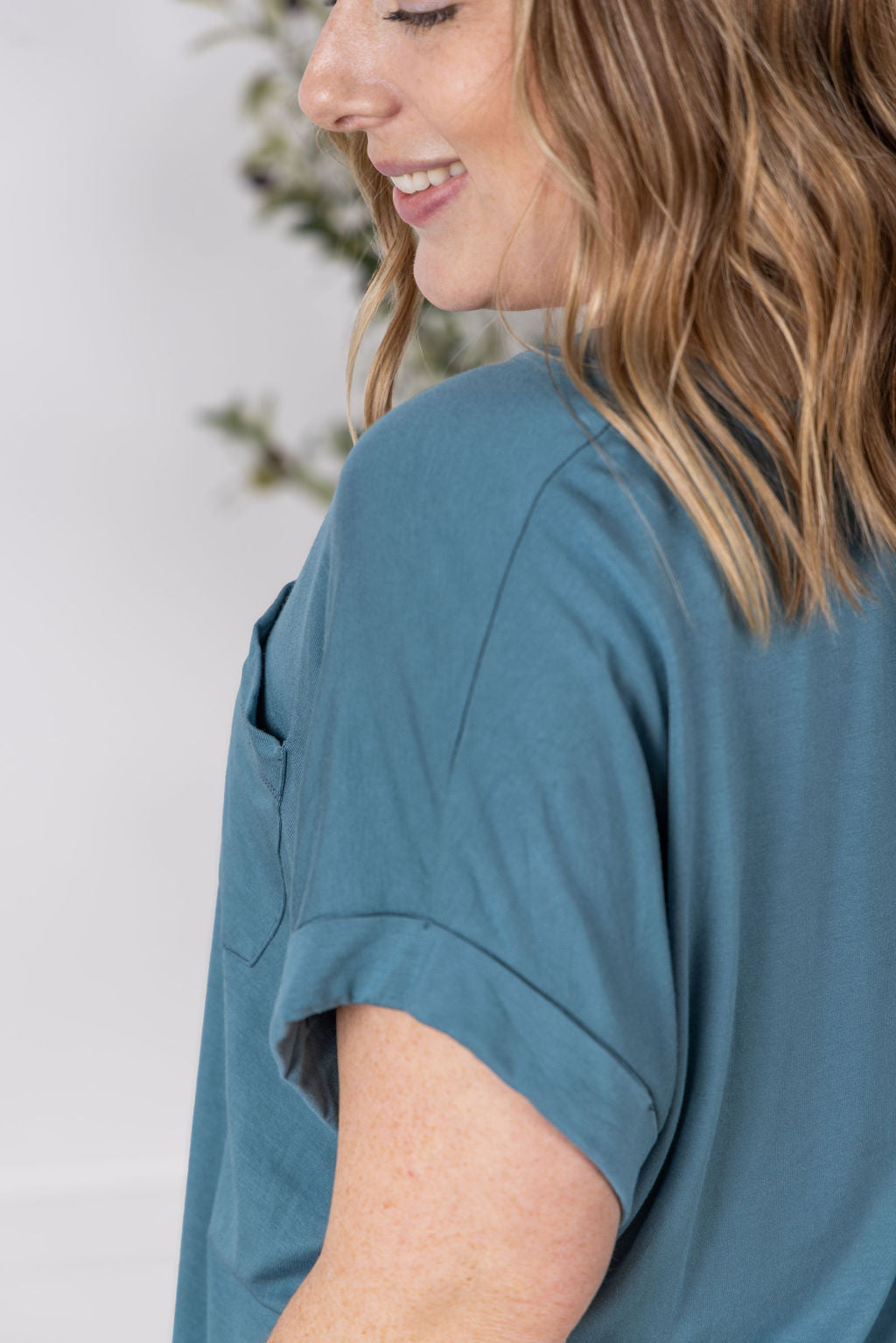 Michelle Mae Sierra Pocket Top - Light Teal