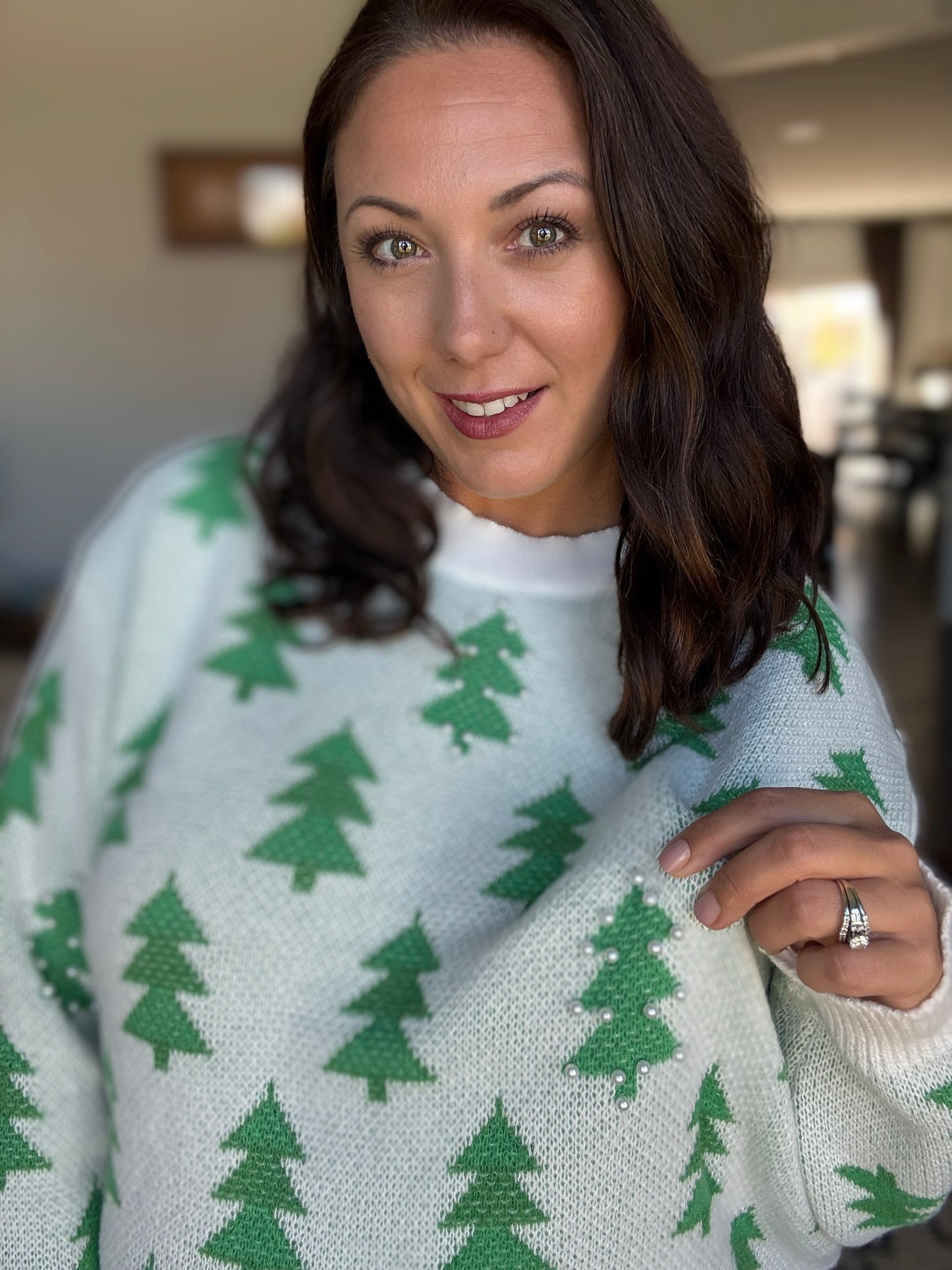 BiBi Pearl Detail Christmas Tree Jacquard Sweater