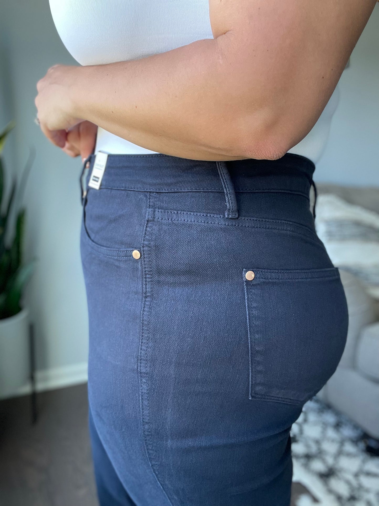 Brewer High Rise Control Top Wide Leg Crop Jeans in Dark Navy
