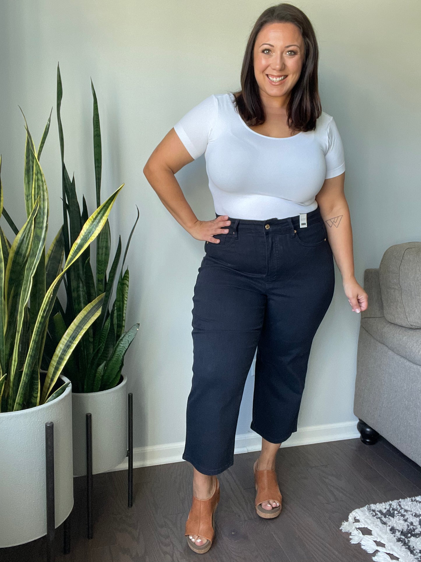 Brewer High Rise Control Top Wide Leg Crop Jeans in Dark Navy