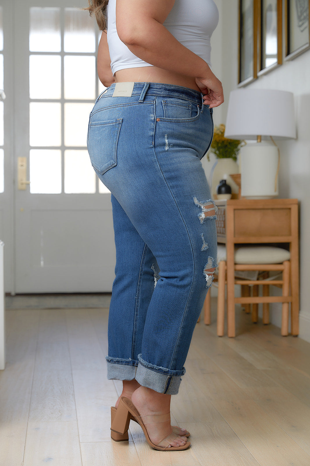 Sample: Belinda High Rise Distressed Straight Jeans