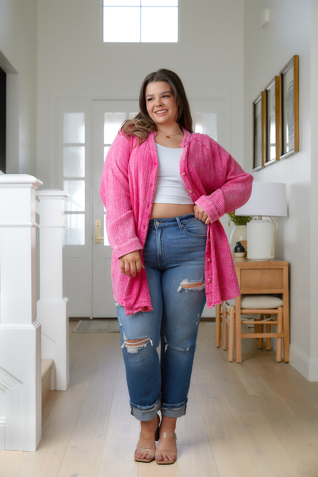 Sample: Belinda High Rise Distressed Straight Jeans