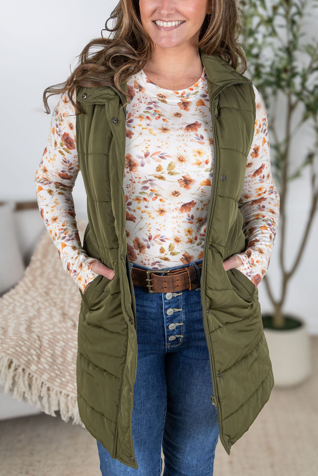 IN STOCK Harlow Long Vest - Army Green