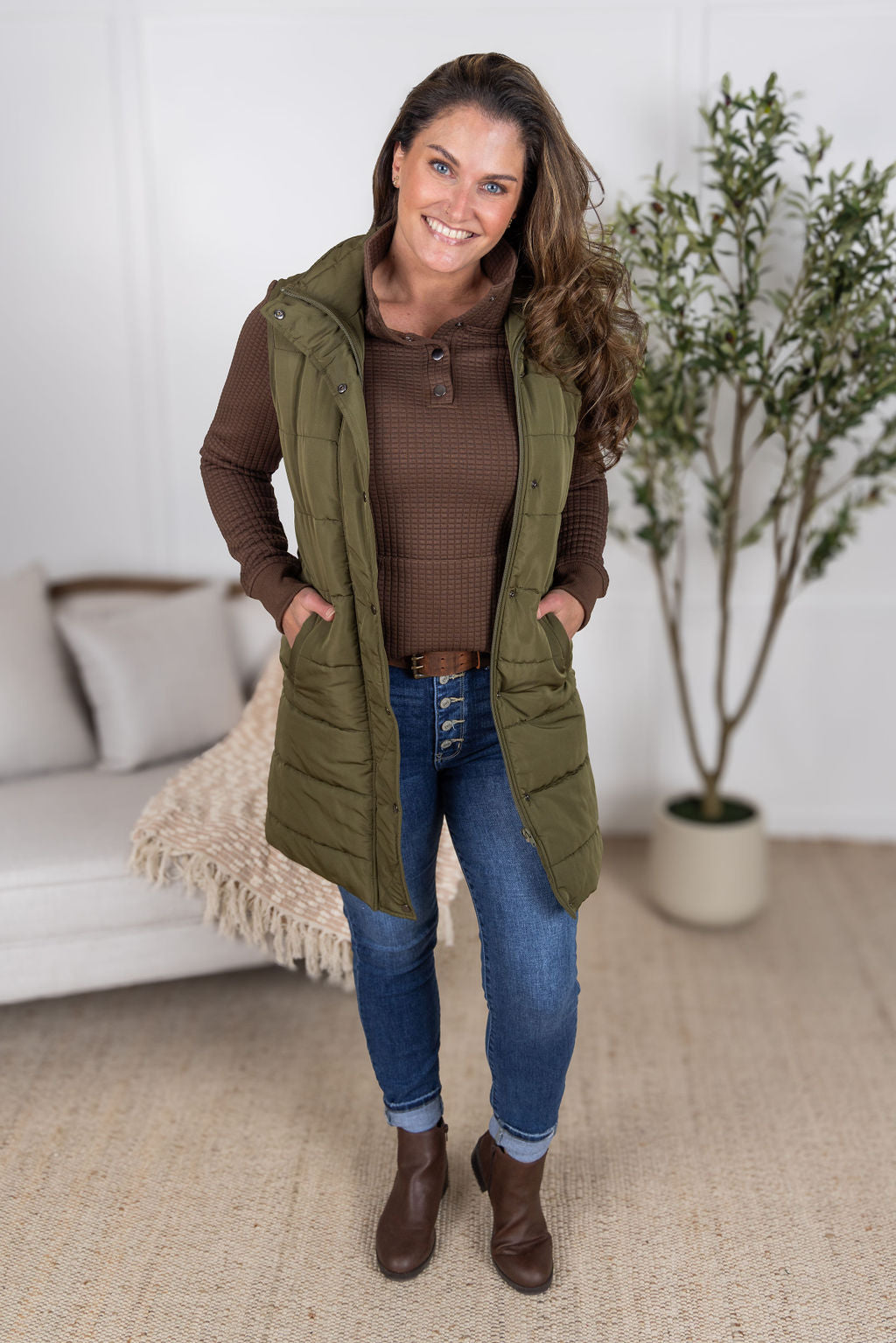 IN STOCK Harlow Long Vest - Army Green