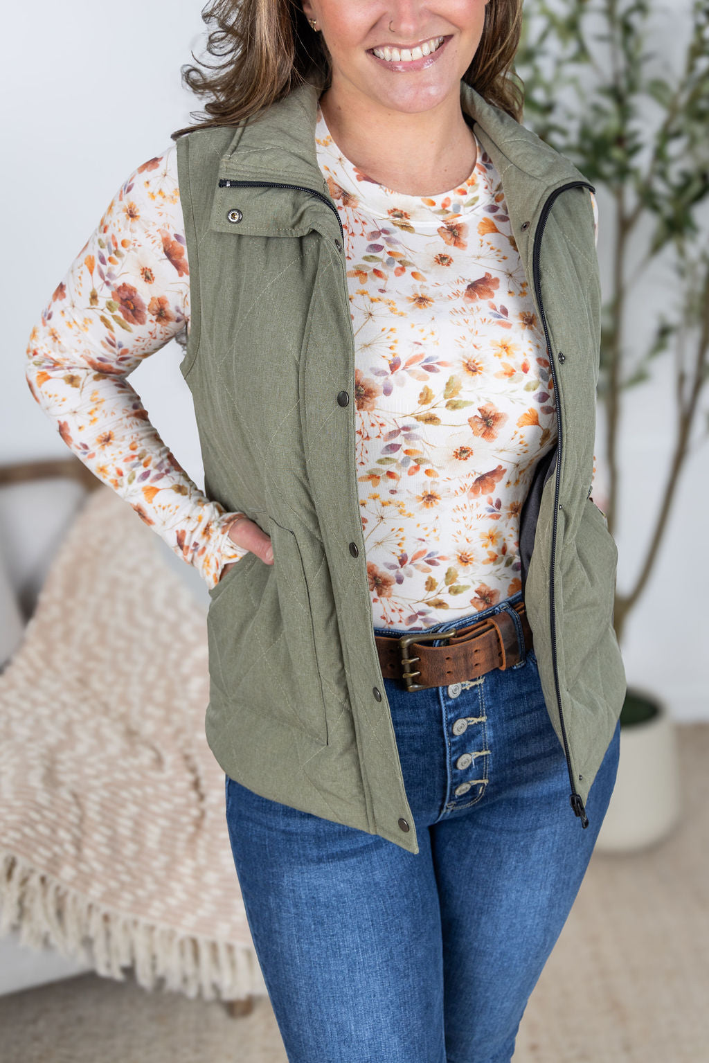 IN STOCK Remy Zip Up Vest - Heathered Sage
