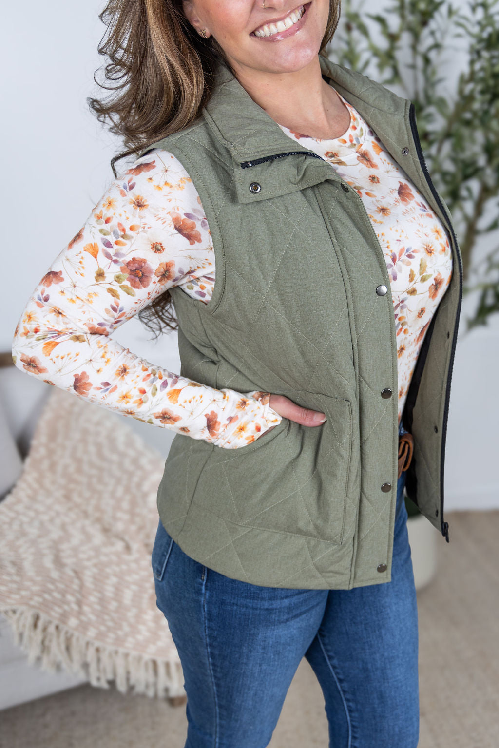 IN STOCK Remy Zip Up Vest - Heathered Sage
