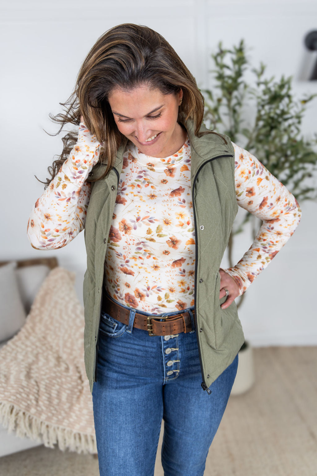IN STOCK Remy Zip Up Vest - Heathered Sage