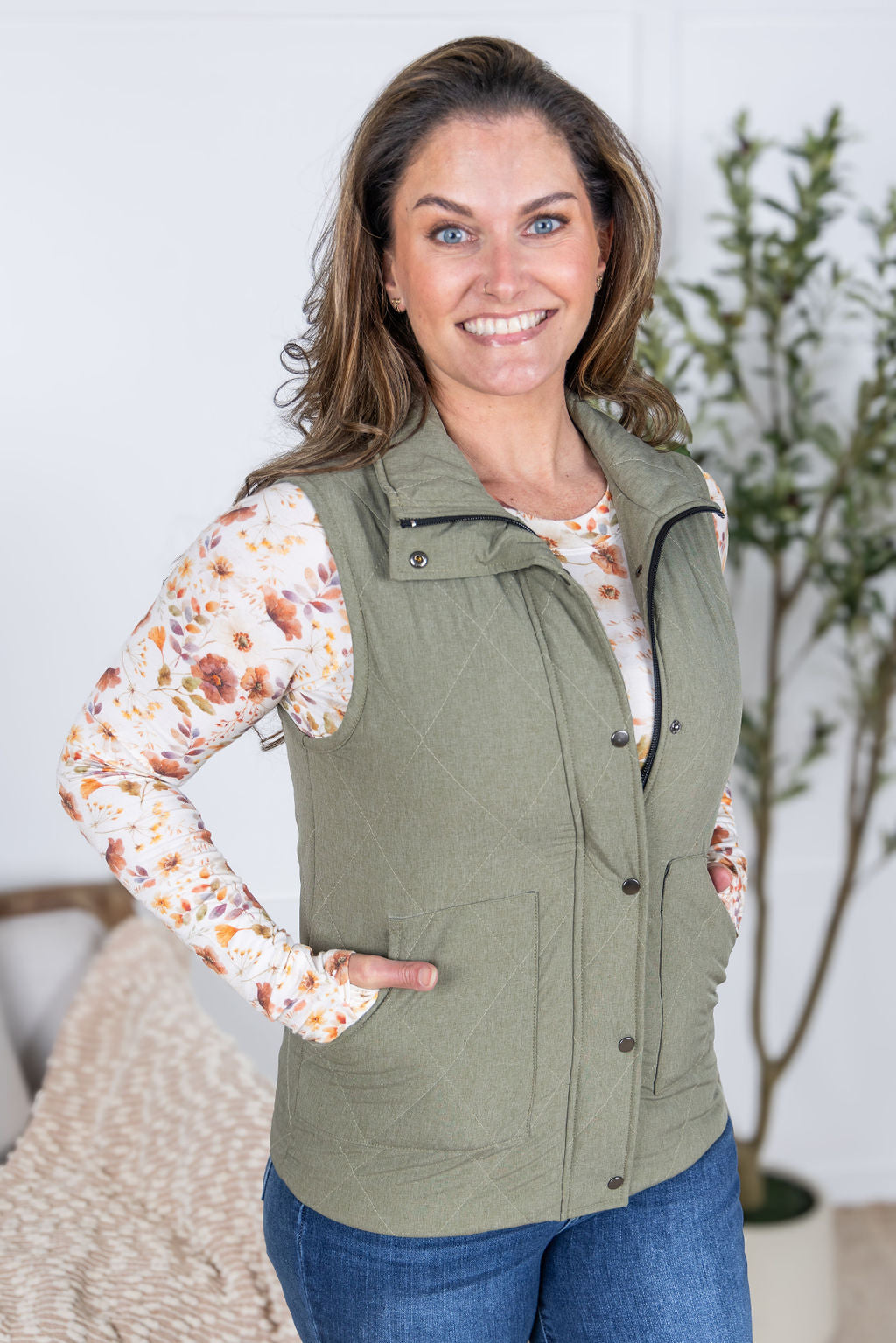 IN STOCK Remy Zip Up Vest - Heathered Sage