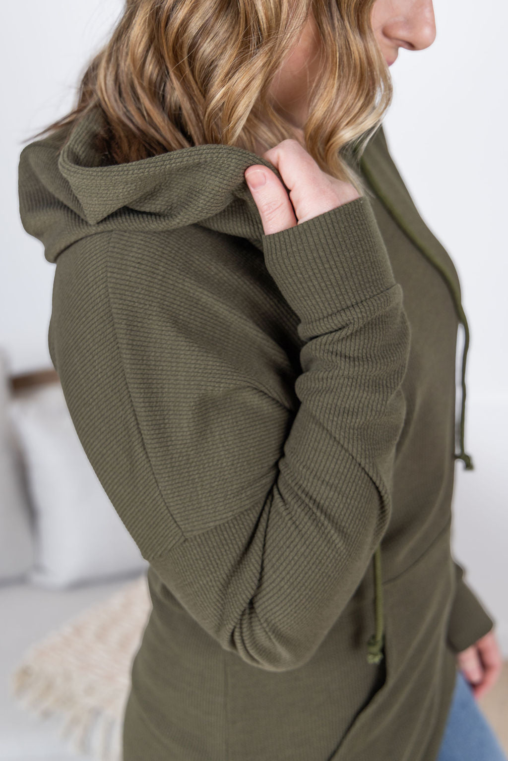 Michelle Mae Kacey Ribbed Hoodie - Olive