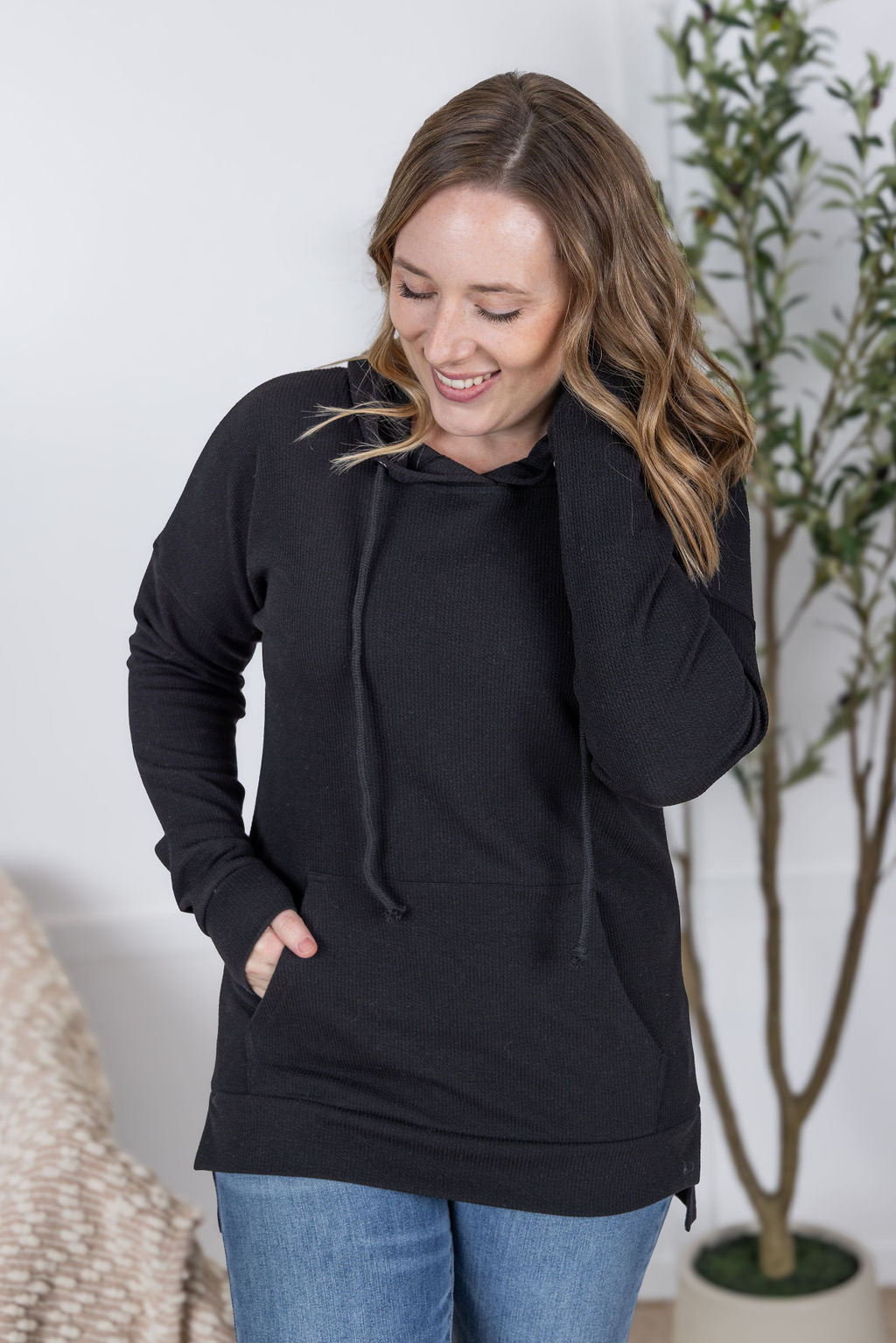 Michelle Mae Kacey Ribbed Hoodie - Black