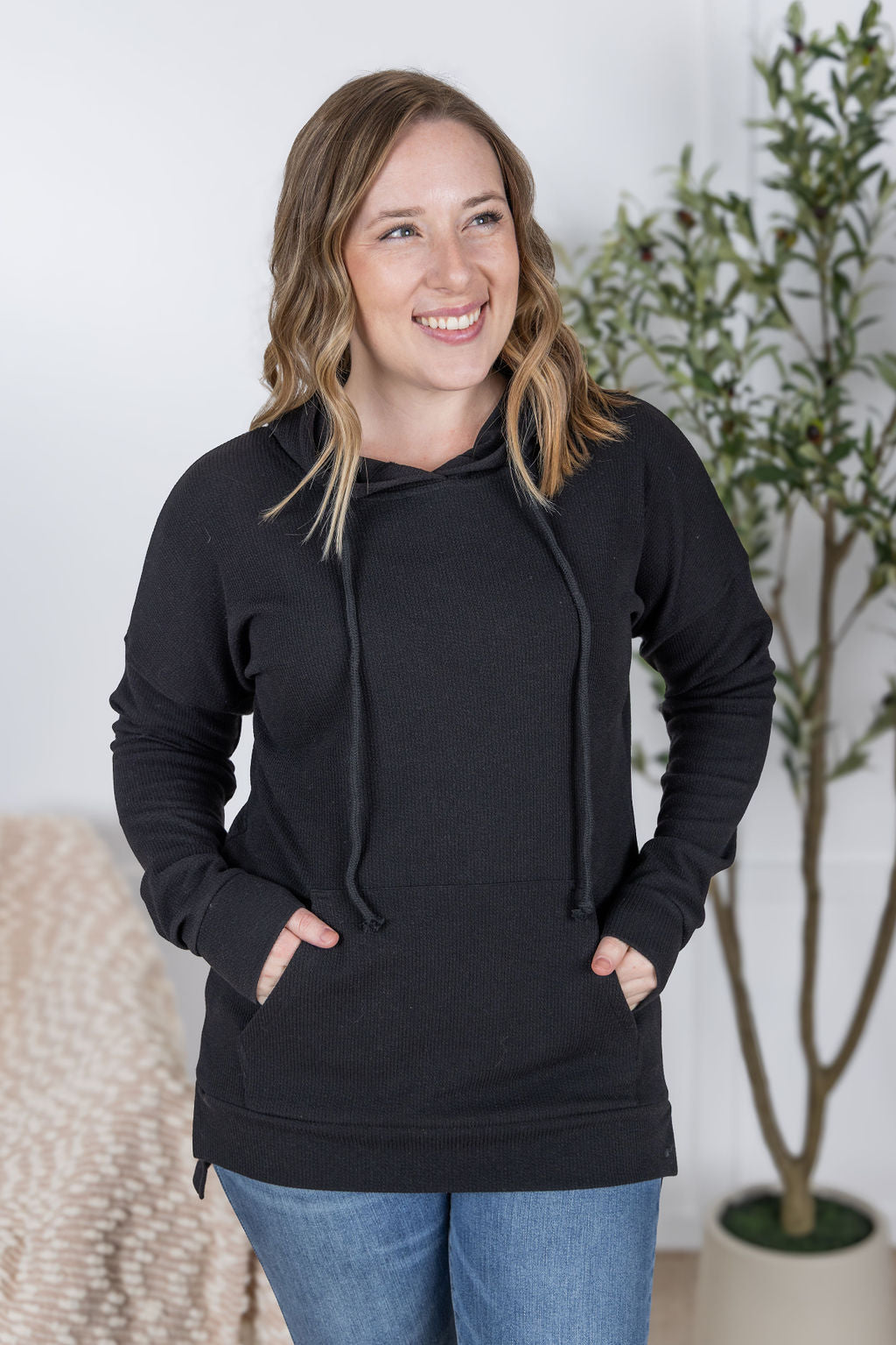 Michelle Mae Kacey Ribbed Hoodie - Black