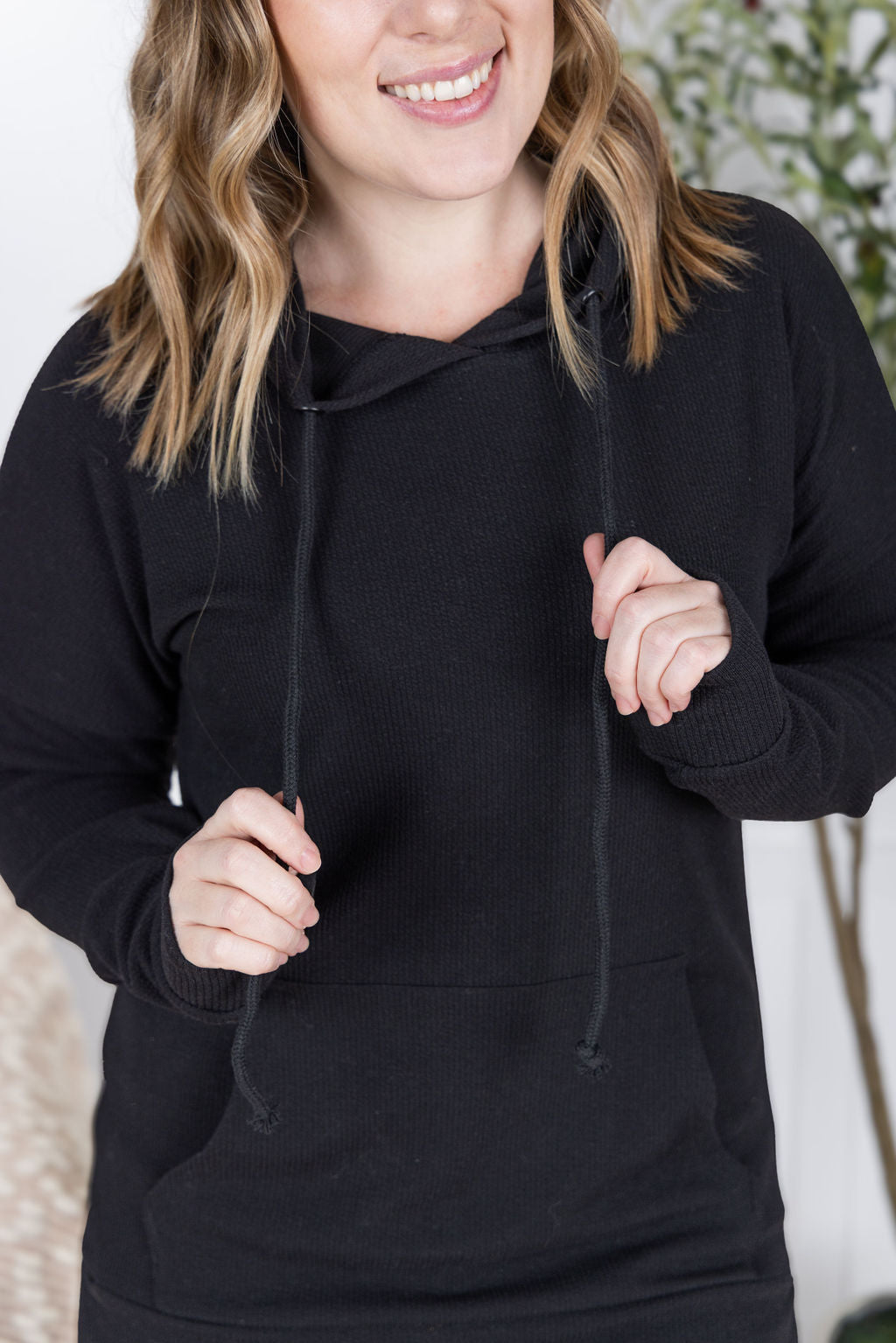 Michelle Mae Kacey Ribbed Hoodie - Black