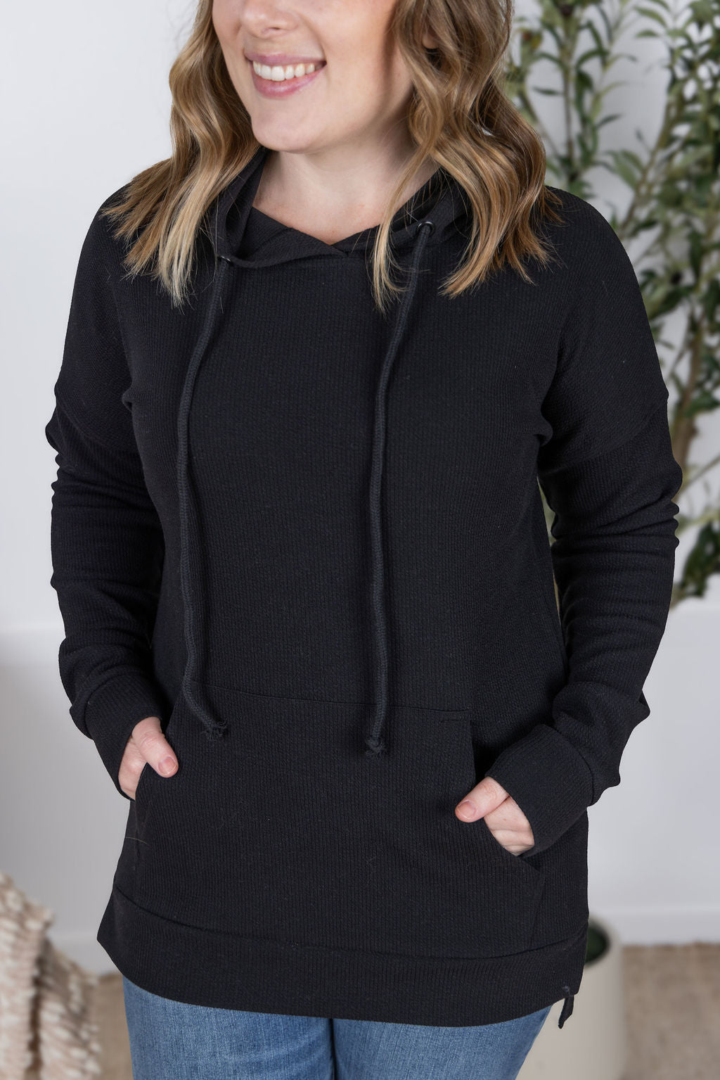 Michelle Mae Kacey Ribbed Hoodie - Black