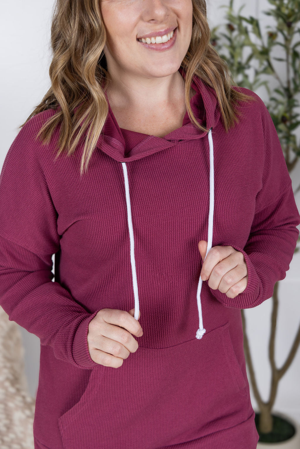 Michelle Mae Kacey Ribbed Hoodie - Mulberry