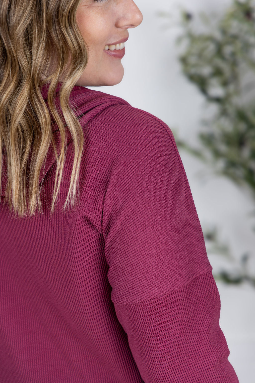 Michelle Mae Kacey Ribbed Hoodie - Mulberry
