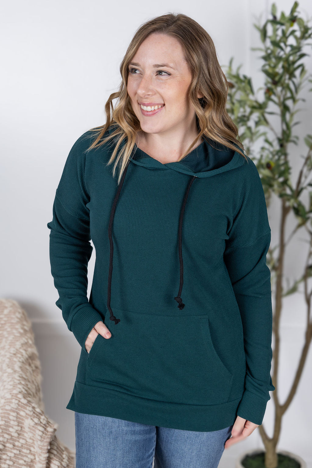 Michelle Mae Kacey Ribbed Hoodie - Deep Teal