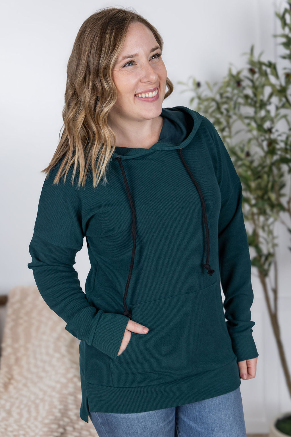 Michelle Mae Kacey Ribbed Hoodie - Deep Teal