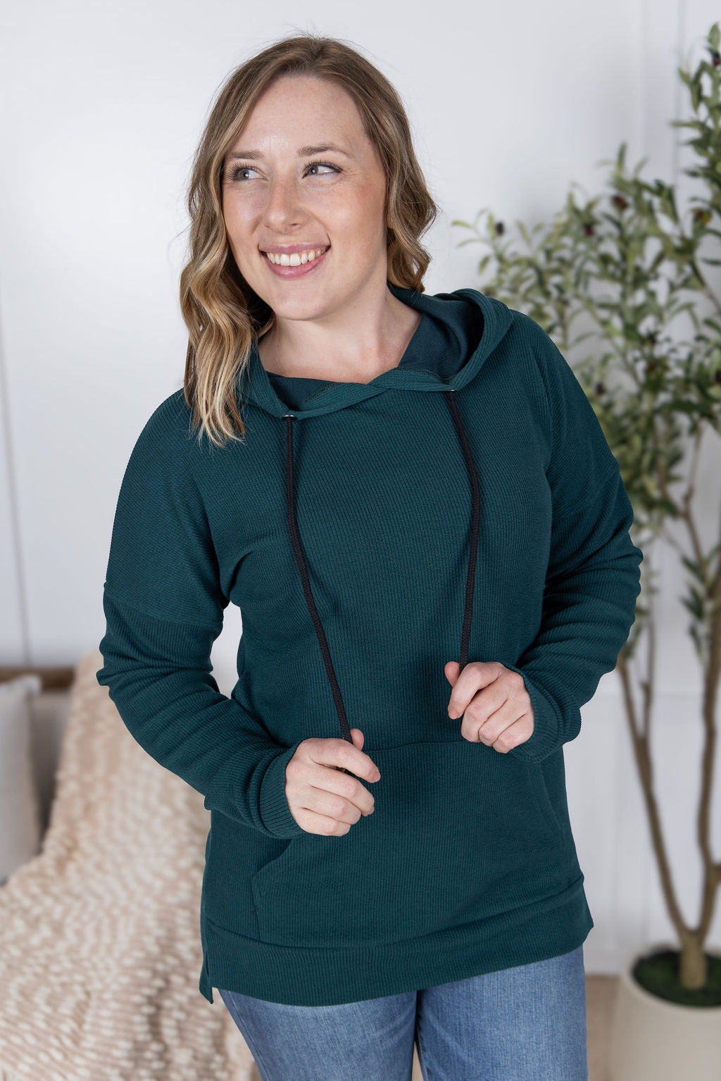 Michelle Mae Kacey Ribbed Hoodie - Deep Teal