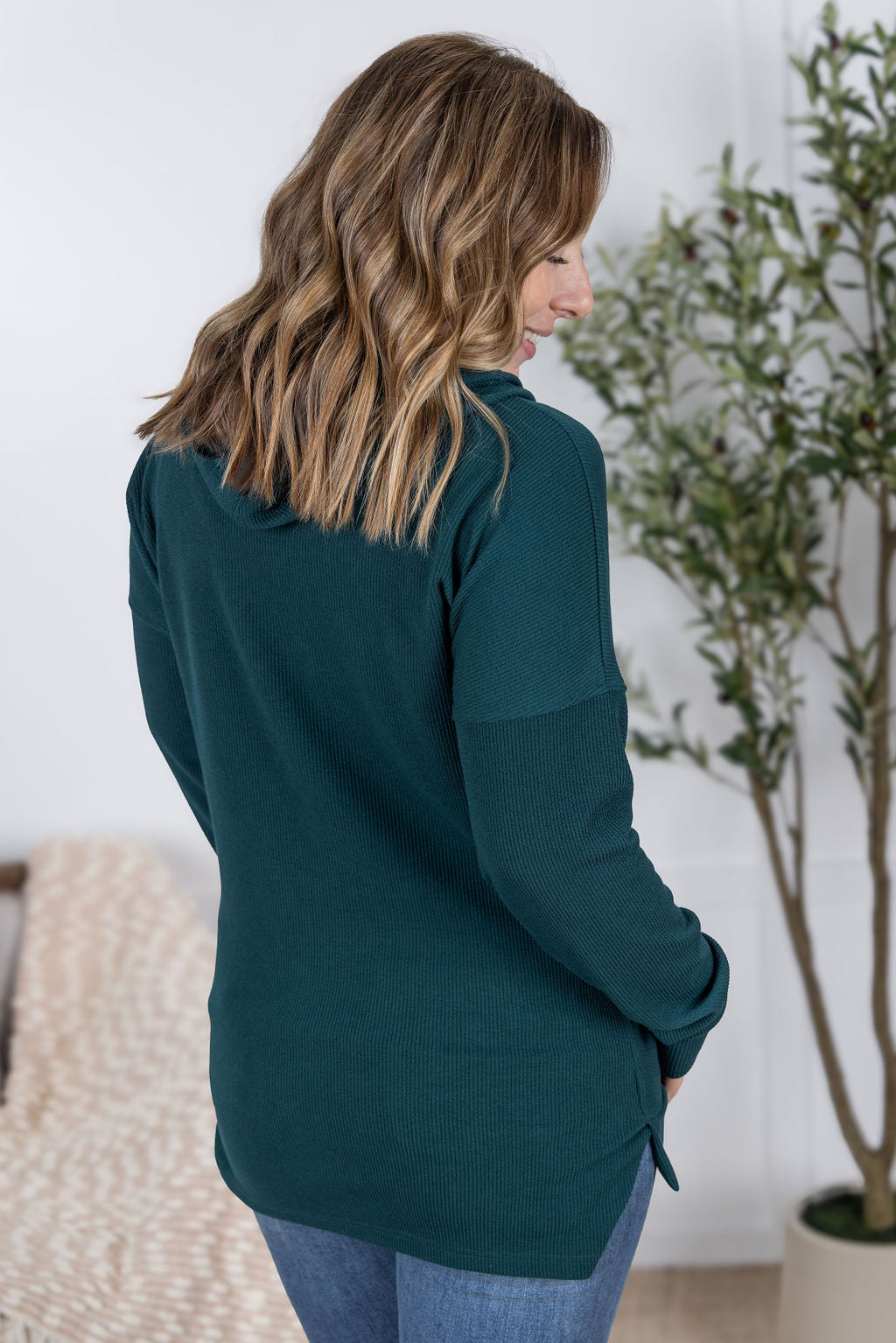 Michelle Mae Kacey Ribbed Hoodie - Deep Teal