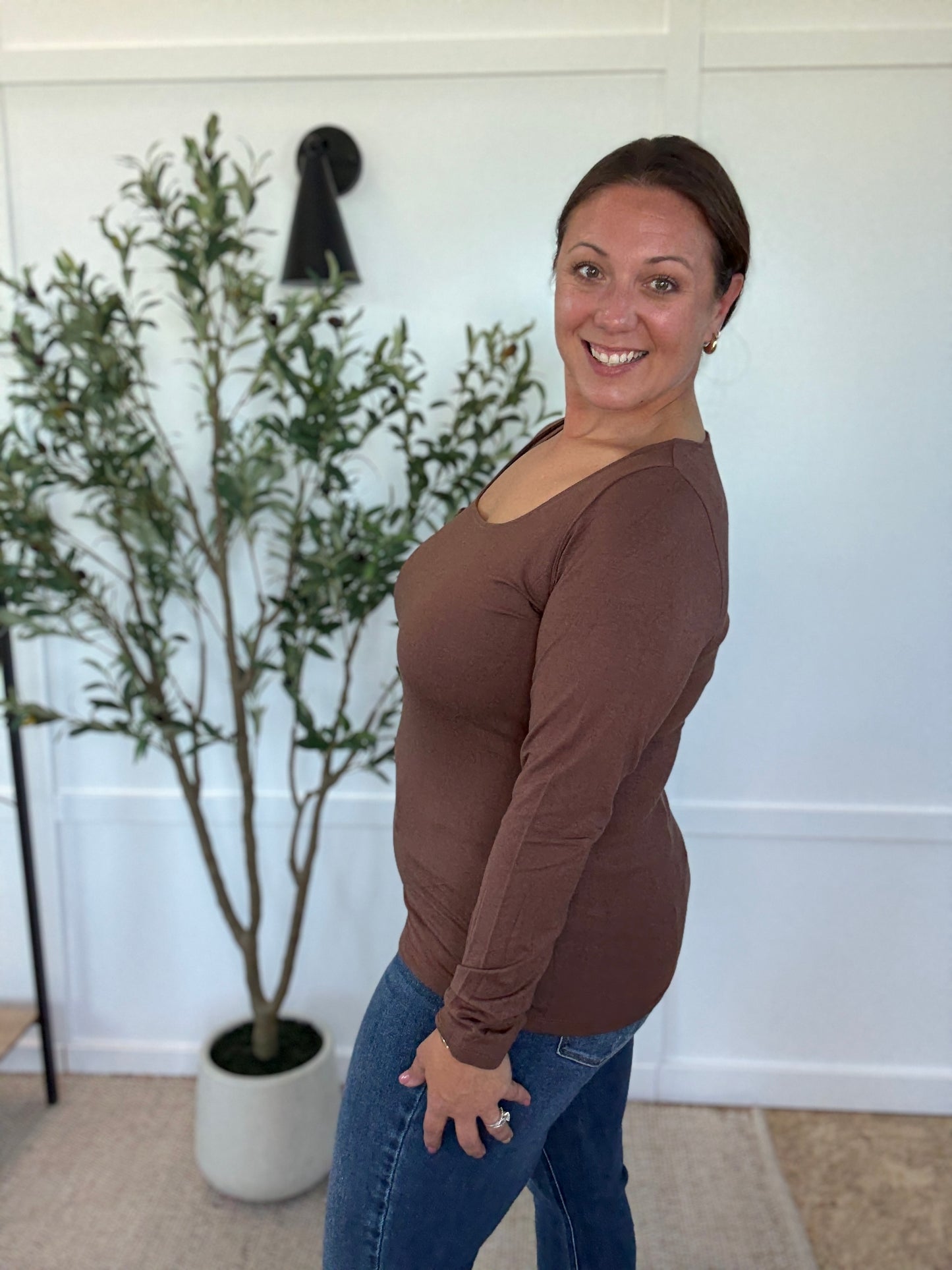 Michelle Mae Alyssa Long Sleeve Top - Brown