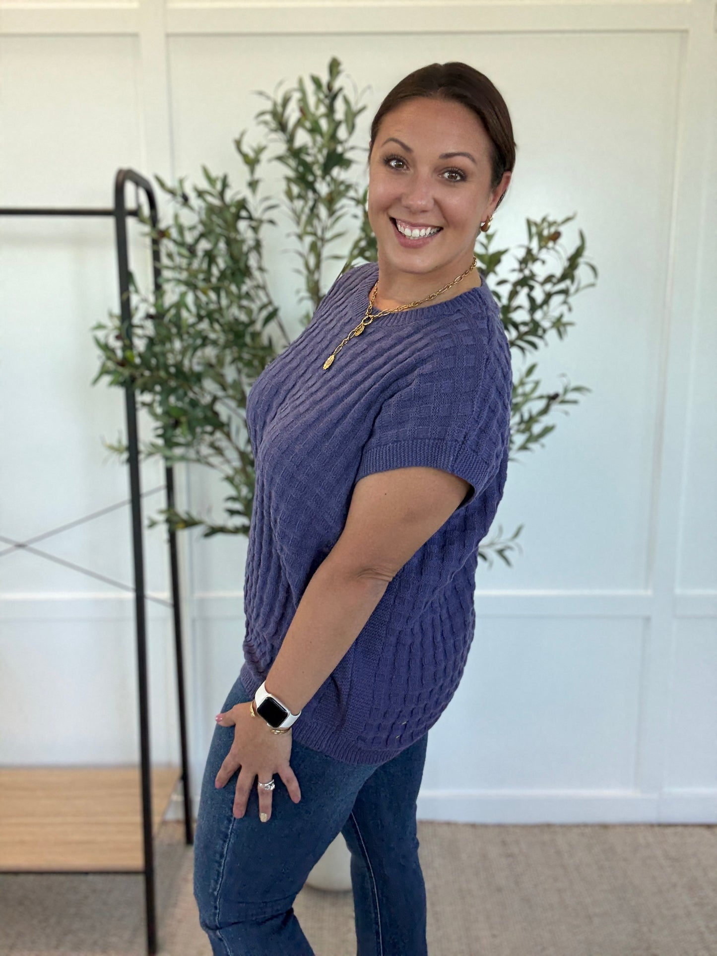 Michelle Mae Kelly Knitted Top - Slate Purple