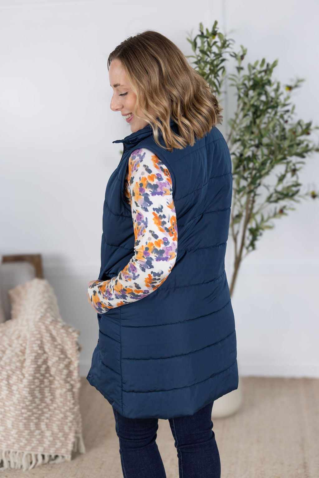 IN STOCK Harlow Long Vest - Navy