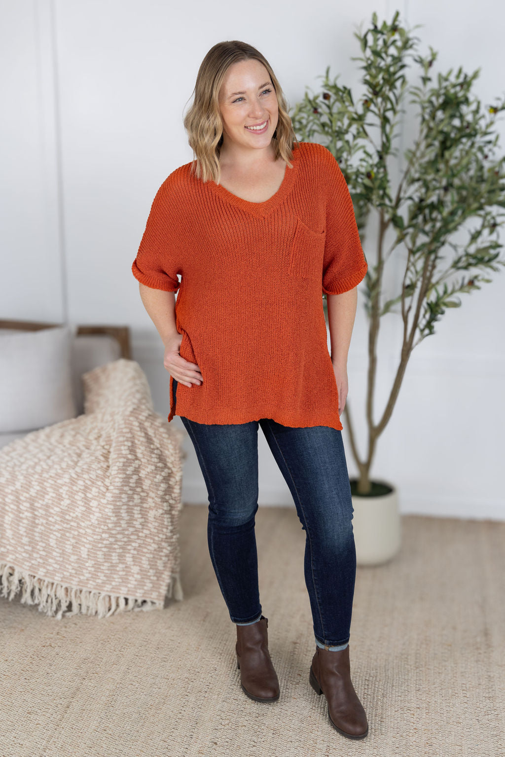 Michelle Mae - Annie Open Knit Top - Pumpkin