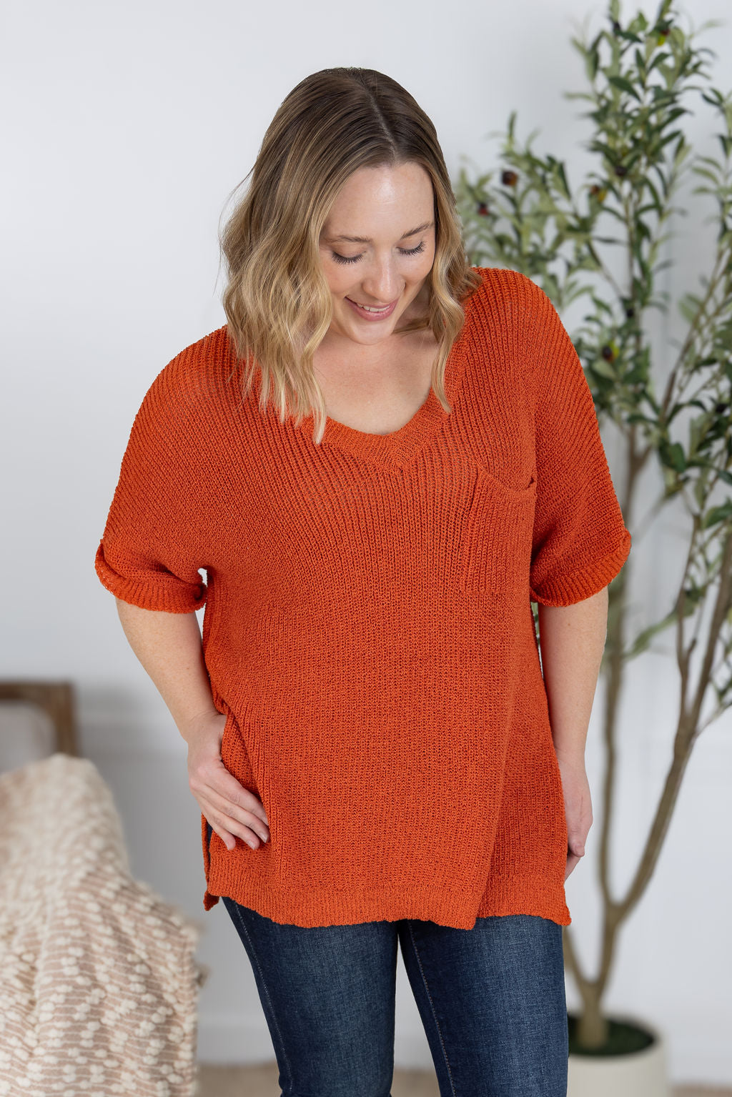 Michelle Mae - Annie Open Knit Top - Pumpkin