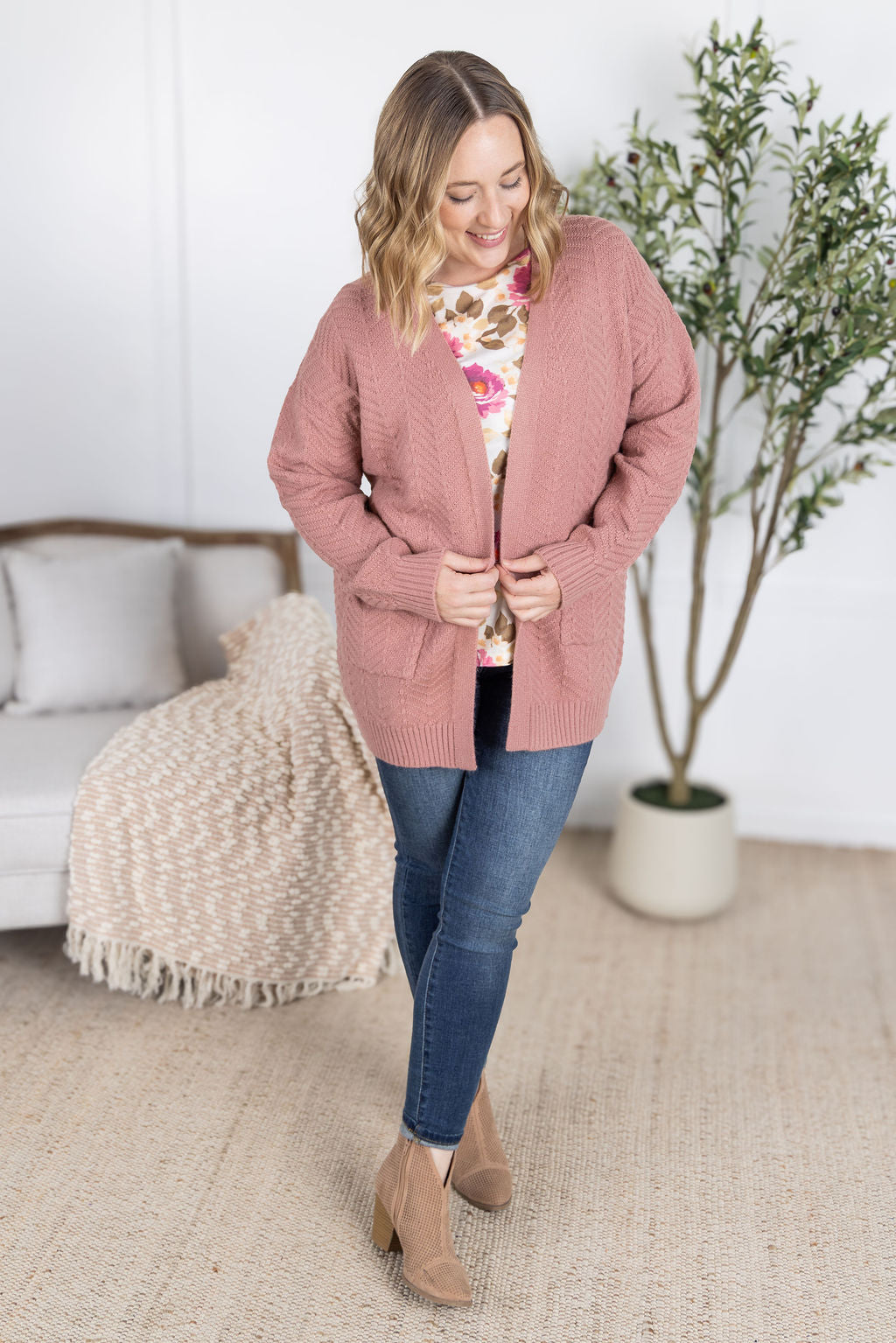 IN STOCK Billie Open Knit Cardigan - Dusty Rose