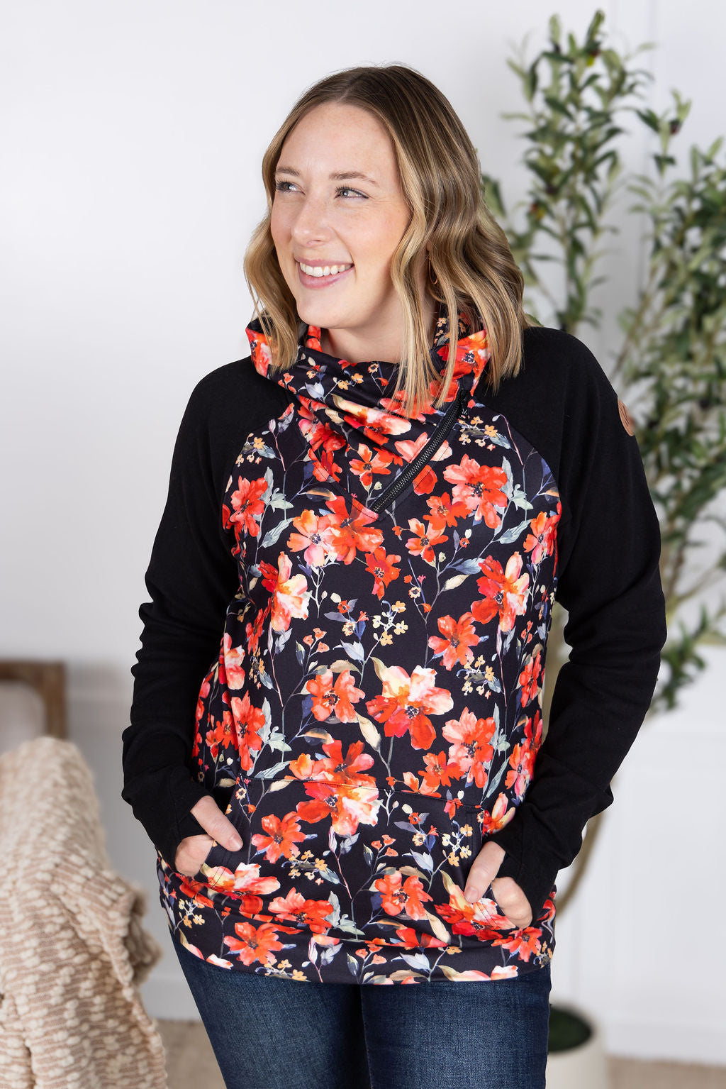 Michelle Mae Zoey ZipCowl Sweatshirt - Sunset Floral