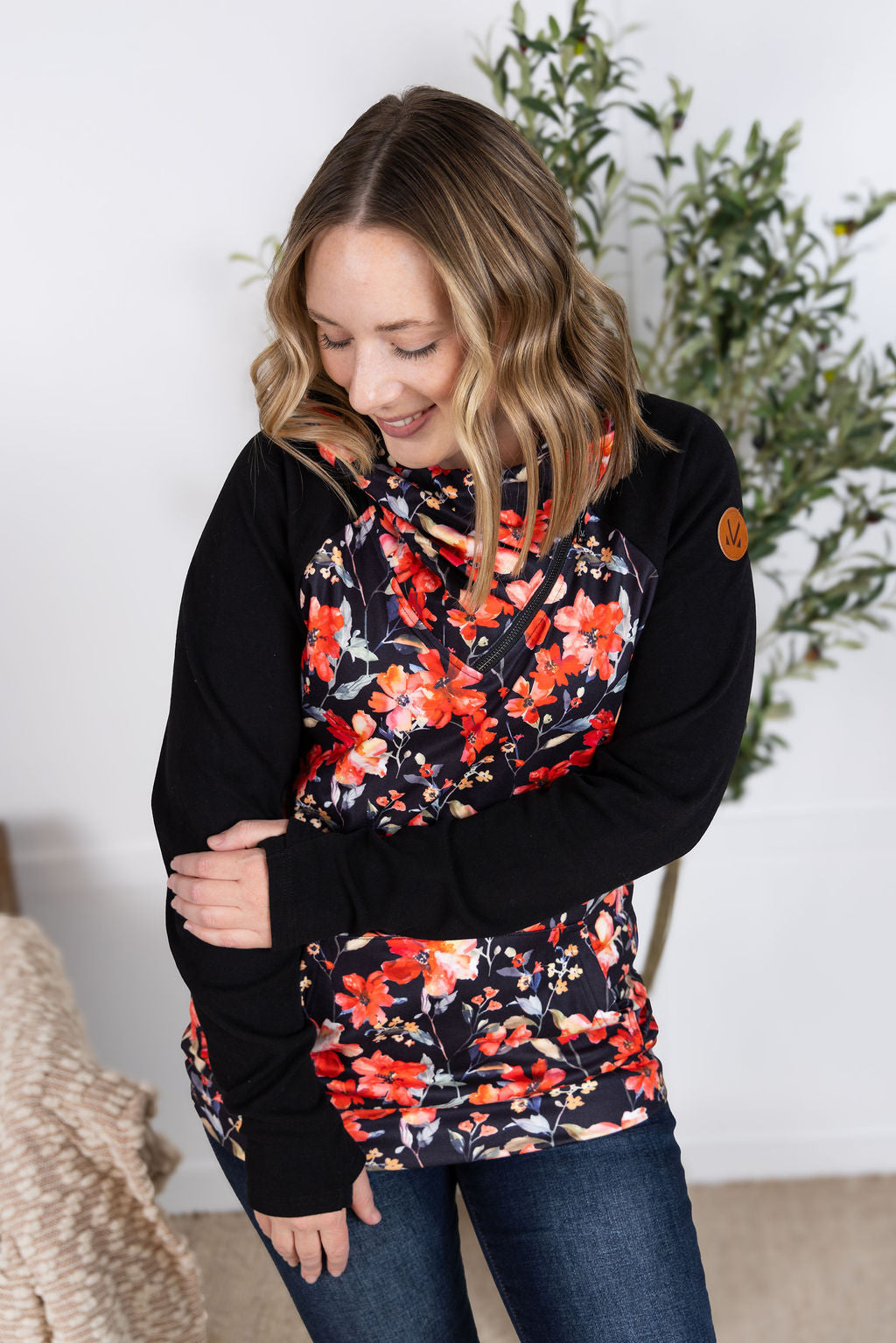 Michelle Mae Zoey ZipCowl Sweatshirt - Sunset Floral