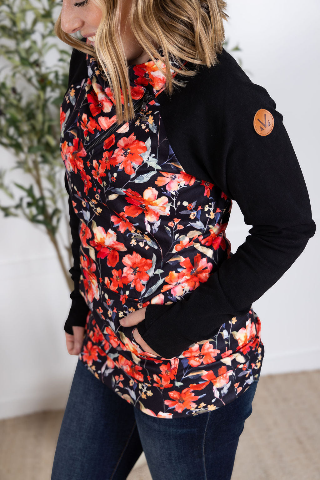 Michelle Mae Zoey ZipCowl Sweatshirt - Sunset Floral
