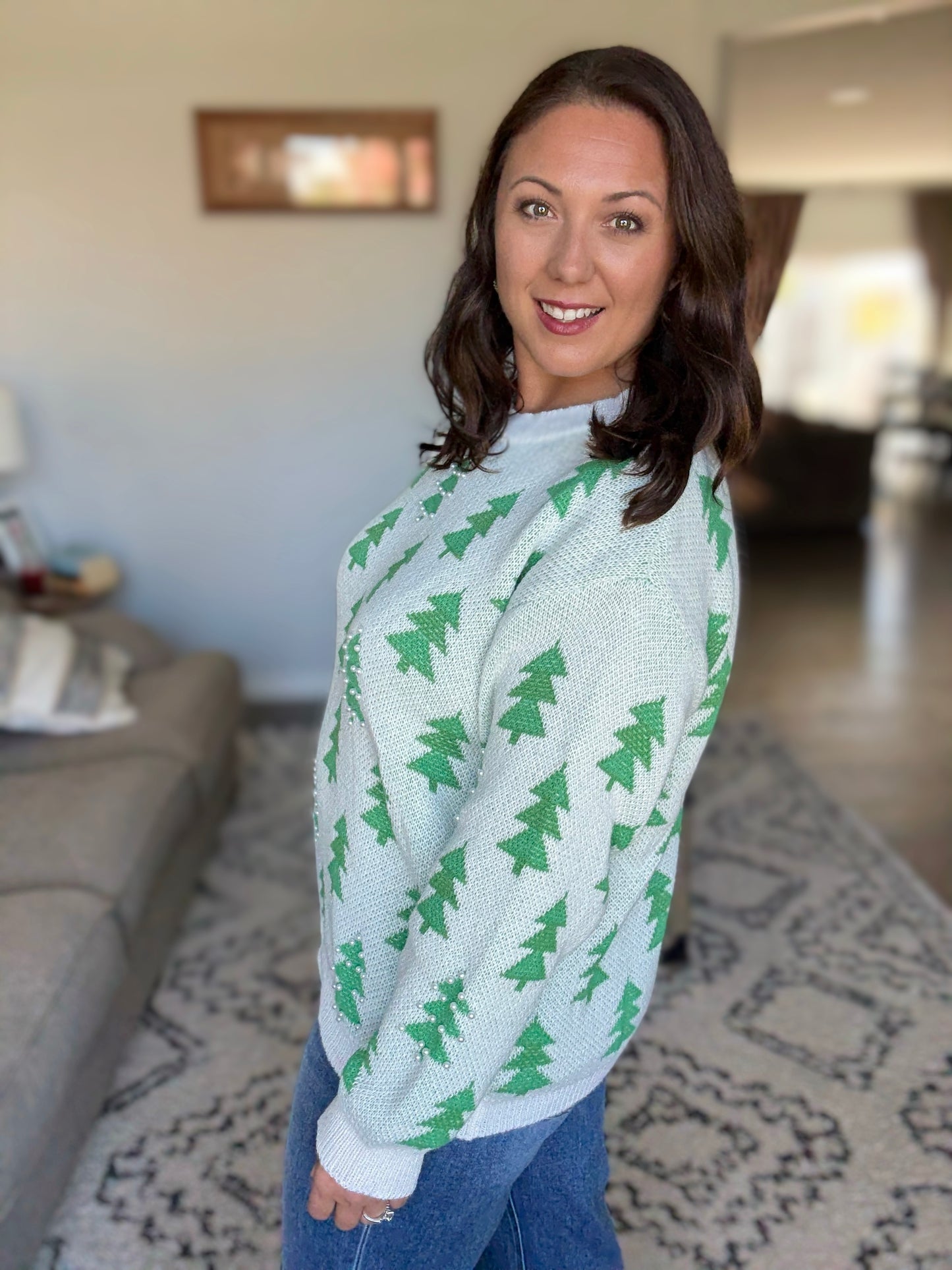 BiBi Pearl Detail Christmas Tree Jacquard Sweater