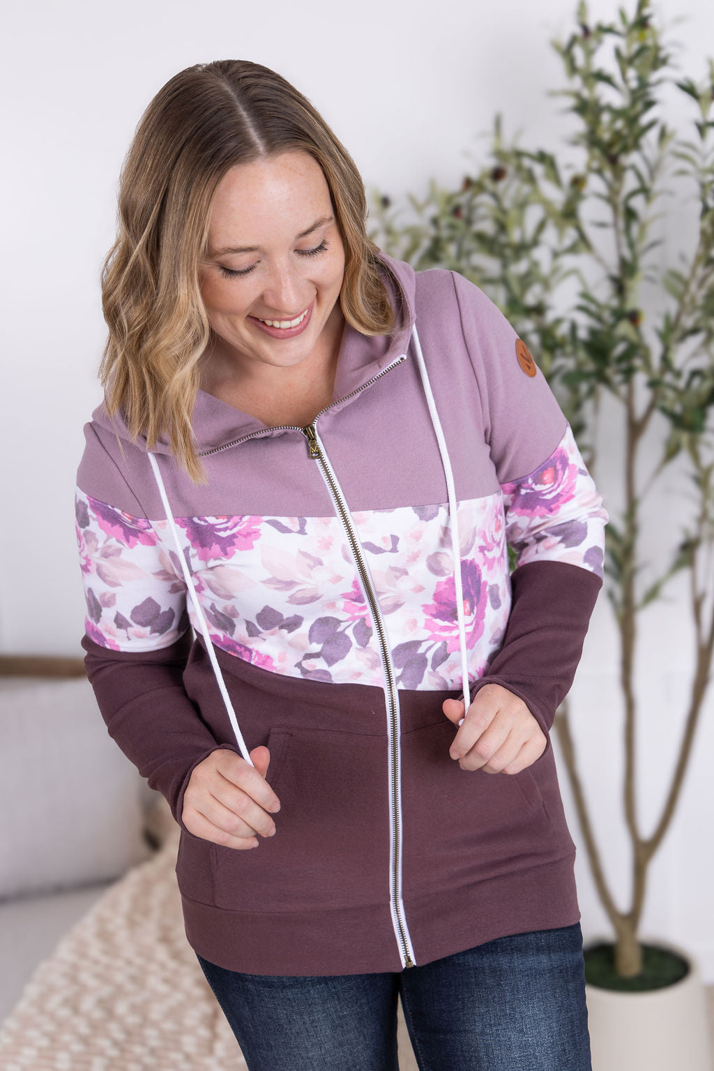 Michelle Mae Colorblock Fullzip - Purple, Autumn Blossom, and Plum