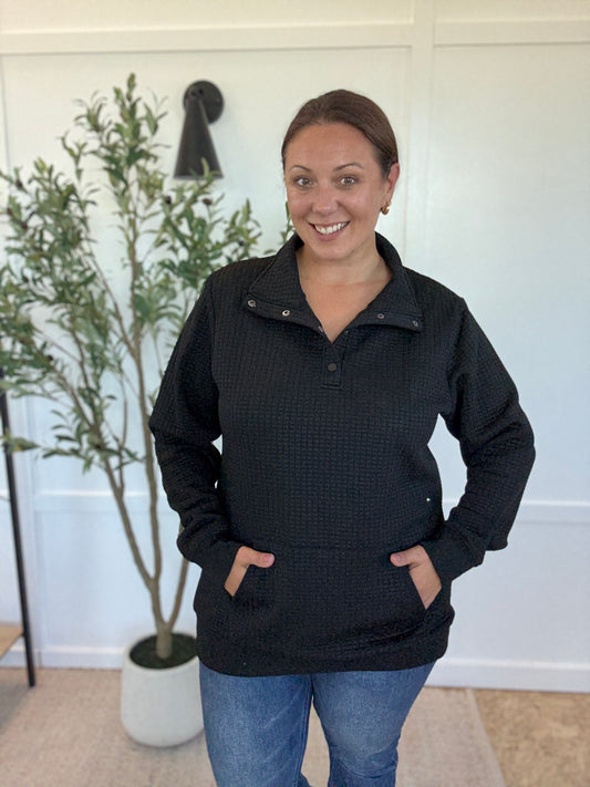 Michelle Mae Whitley Waffle Snap Pullover - Black