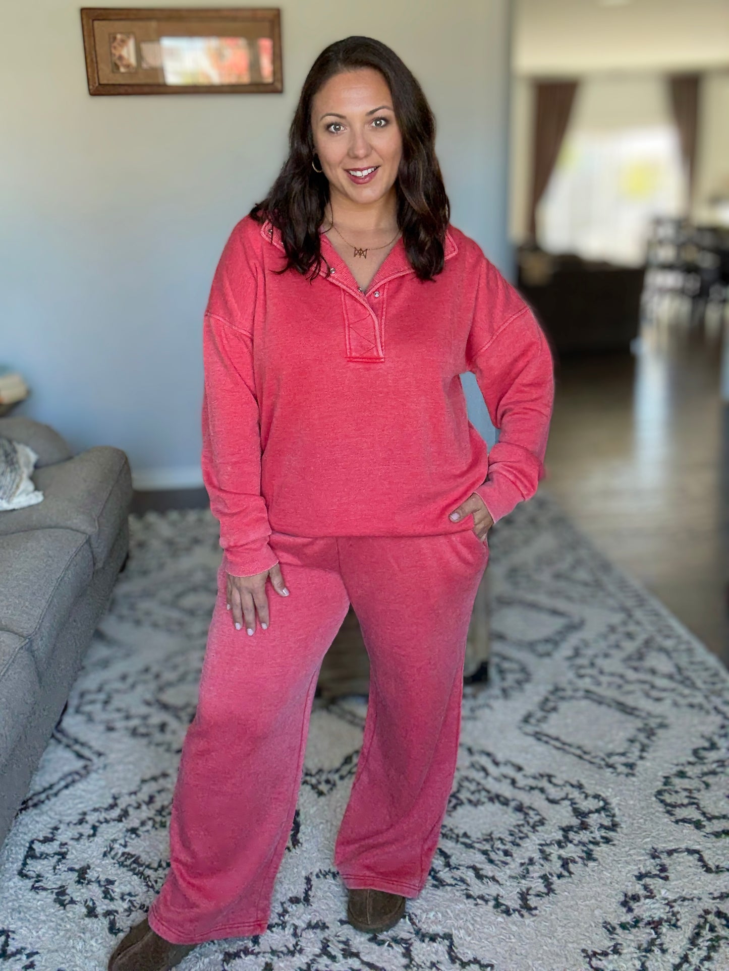Michelle Mae Jesse Vintage Wash Snap Pullover - Red