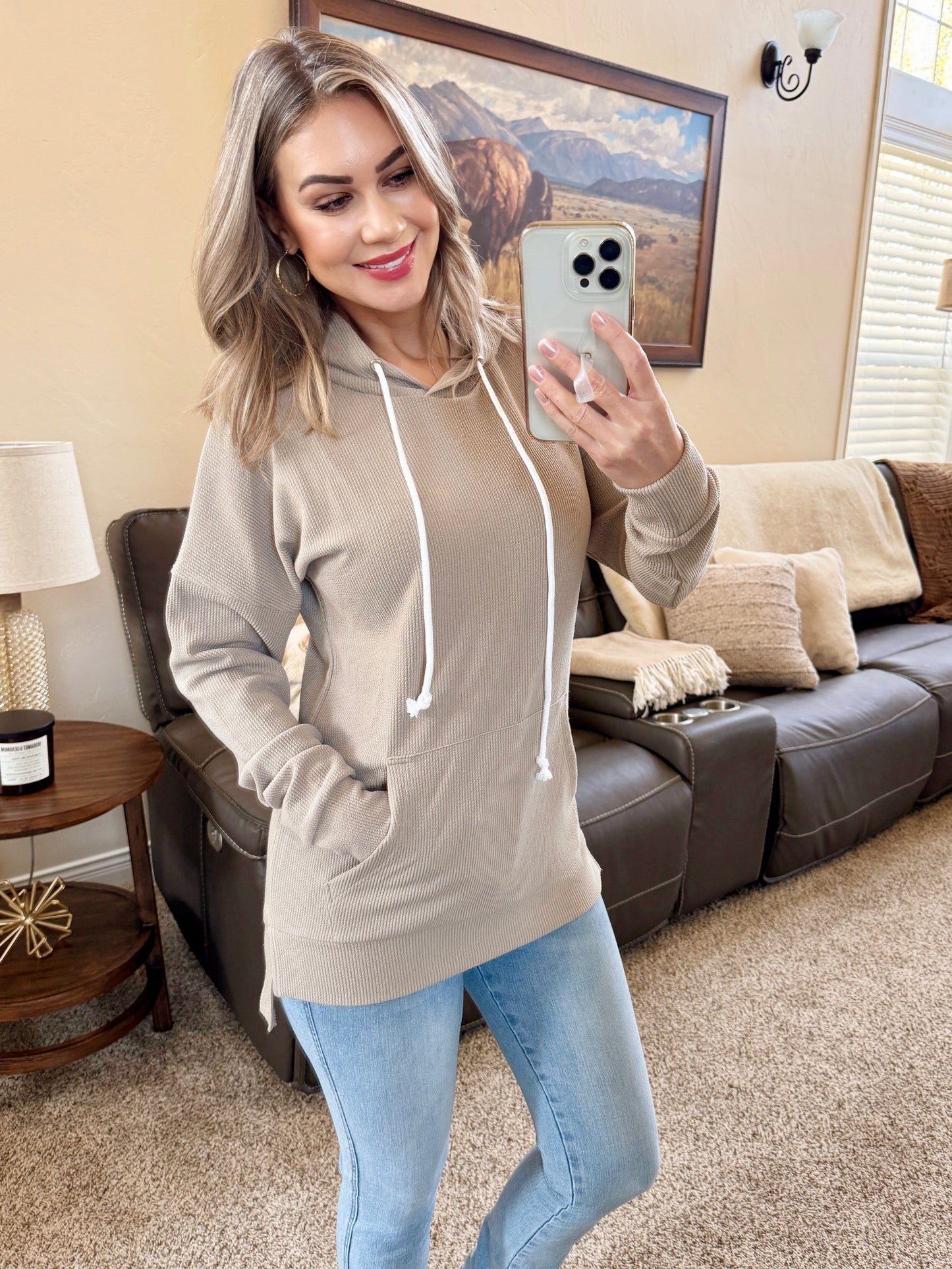 Michelle Mae Kacey Ribbed Hoodie - Mocha