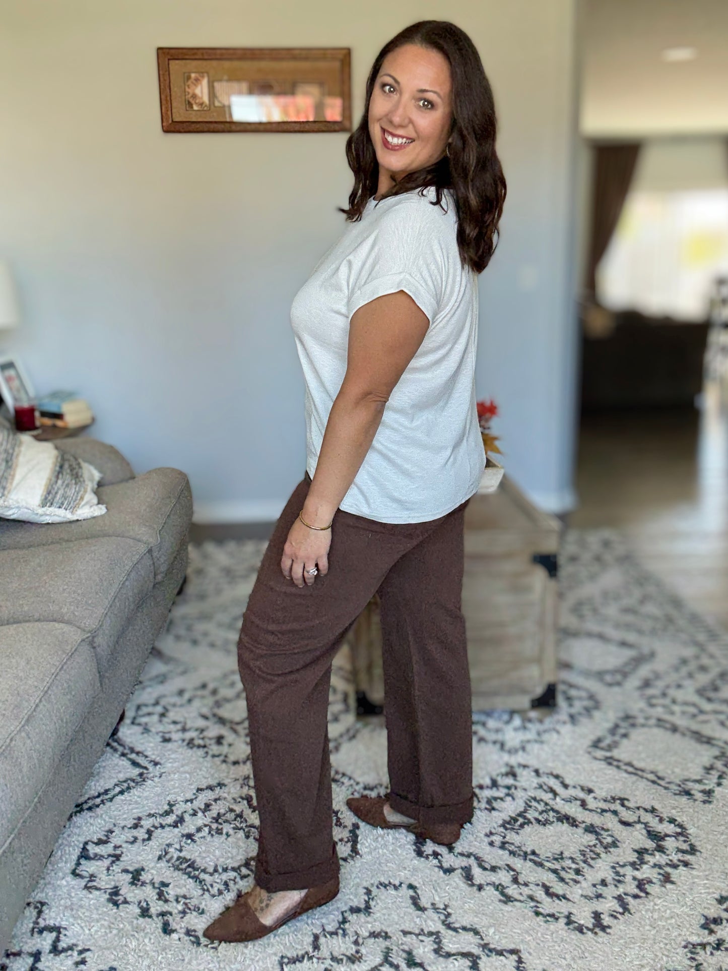 RISEN Full Size Tummy Control Mid Rise Ankle Relaxed Barrel Jeans in Cocoa