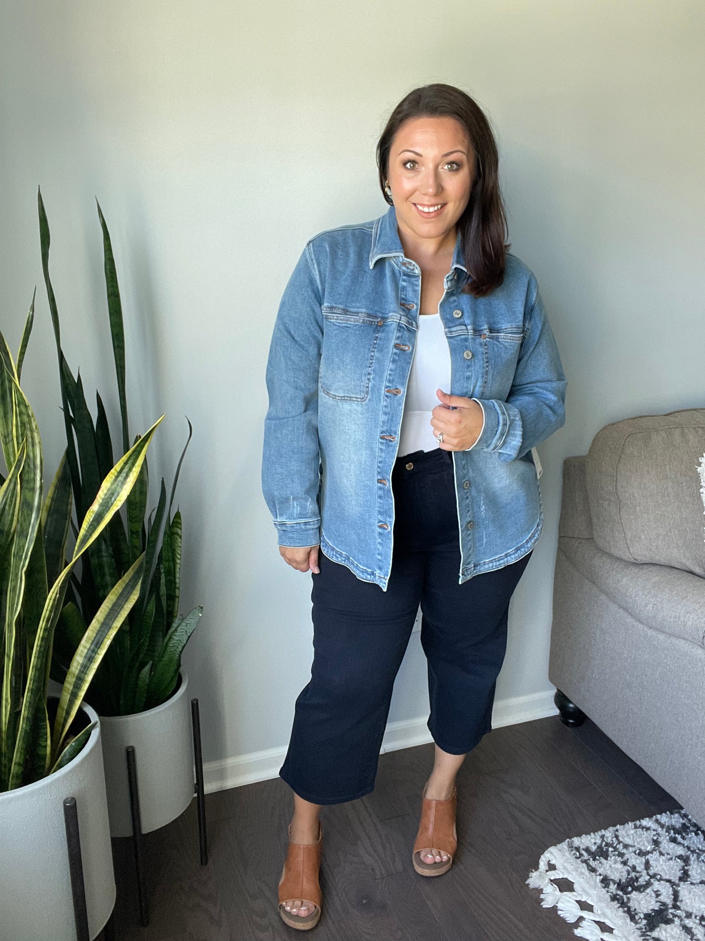 Brewer High Rise Control Top Wide Leg Crop Jeans in Dark Navy