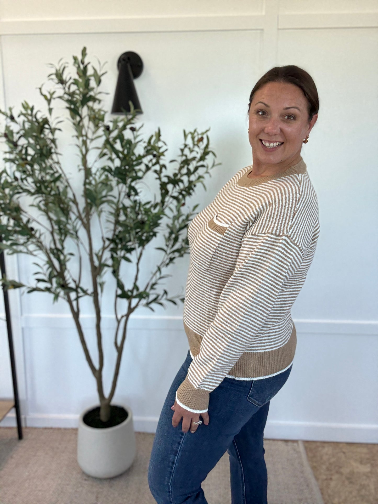 Michelle Mae Miley Striped Sweater - Latte