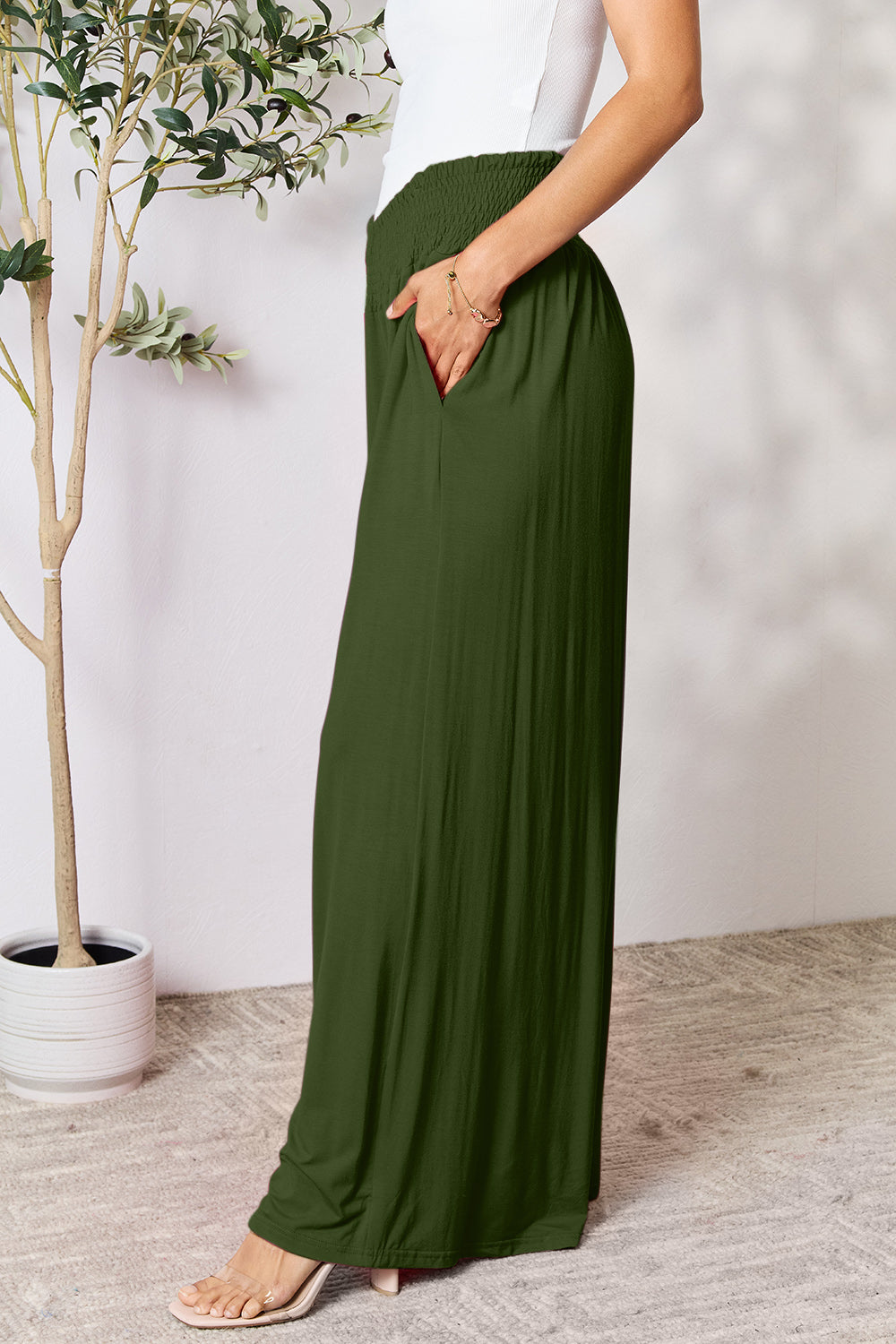 Smocked Waist Wide Leg Pants in 5 Colors
