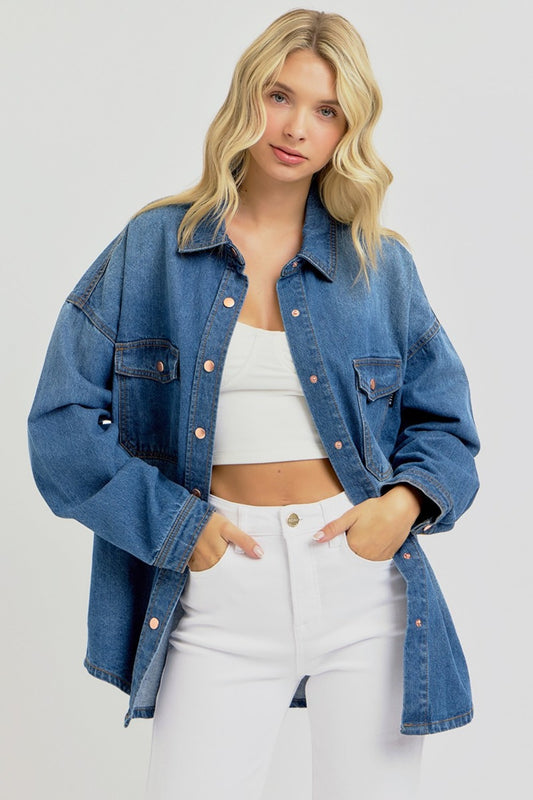 RISEN Dark Wash Denim Shacket