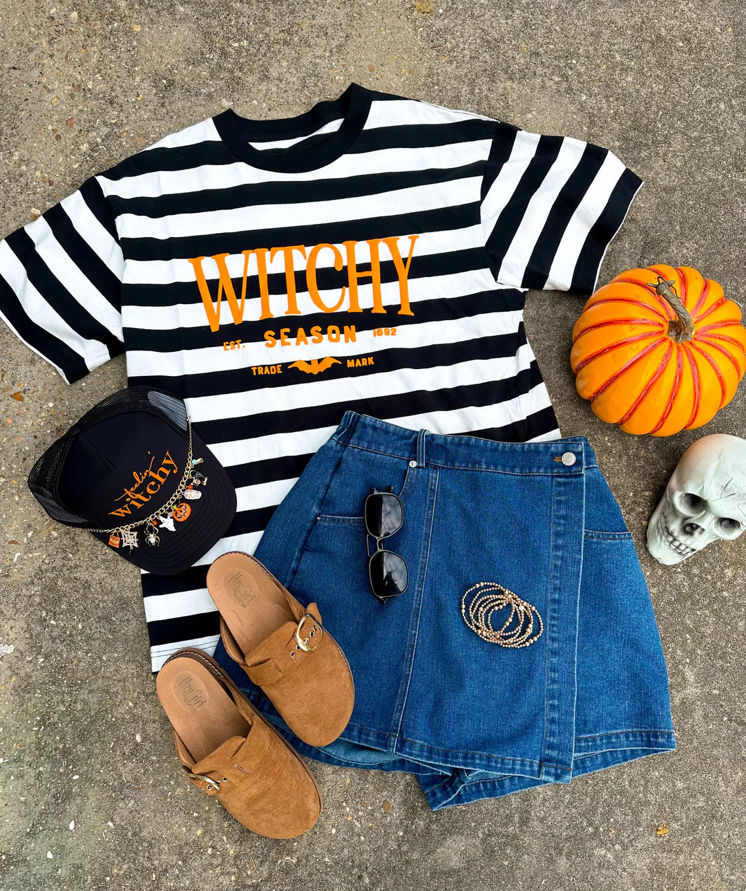 PREORDER: WITCHY SEASON WHITE/BLACK STRIPE TEE